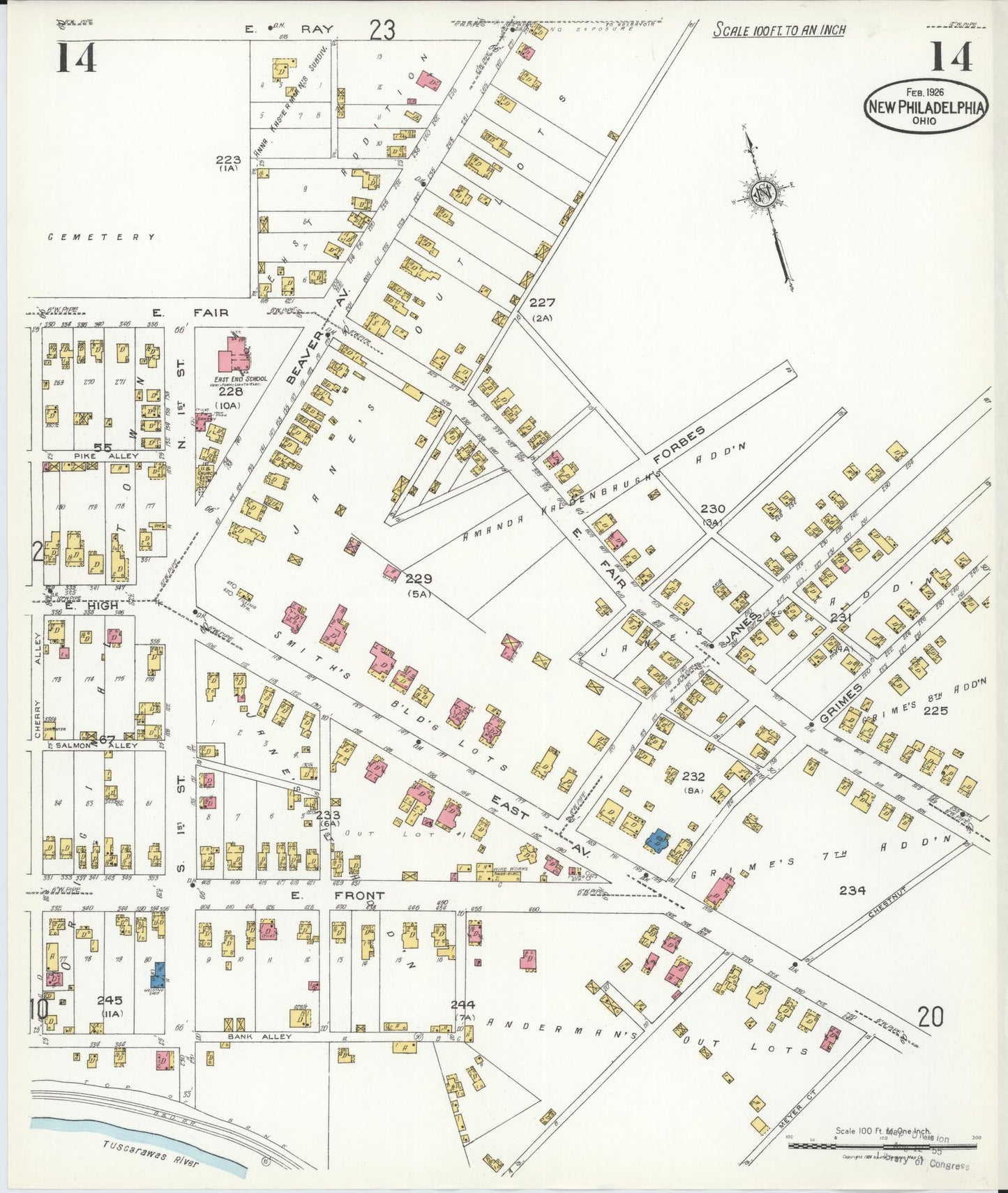 Sanborn Fire Insurance Map from New Philadelphia, Tuscarawas County, Ohio (1926), Sheet #0014 - Historic Sanborn Fire Insurance Map Print, vintage old map wall art, antique decor, genealogy gift, Ohio Ohio map