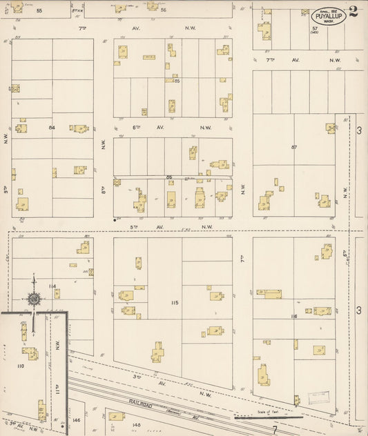 Sanborn Fire Insurance Map from Puyallup, Pierce County, Washington (1912), Sheet #0002 - Historic Sanborn Fire Insurance Map Print, vintage old map wall art, antique decor, genealogy gift, Washington Washington map