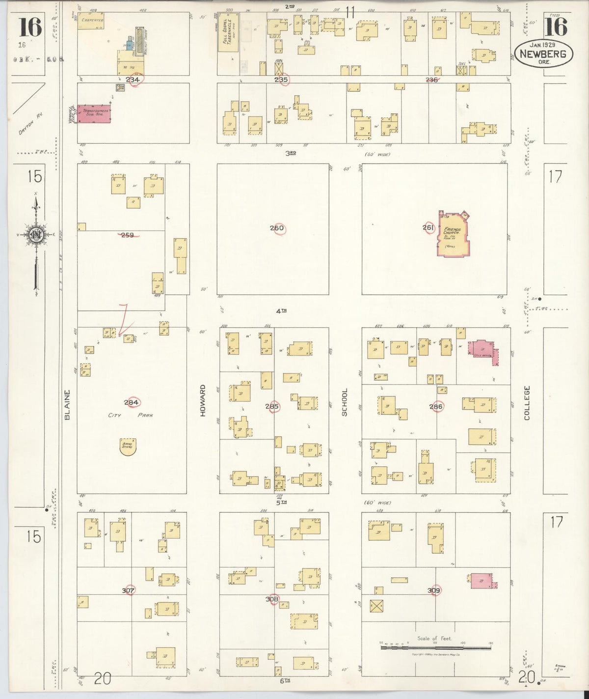 Sanborn Fire Insurance Map from Newberg, Yamhill County, Oregon (1934), Sheet #0016 - Historic Sanborn Fire Insurance Map Print, vintage old map wall art, antique decor, genealogy gift, Oregon Oregon map