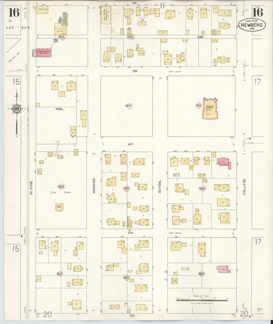 Sanborn Fire Insurance Map from Newberg, Yamhill County, Oregon (1934), Sheet #0016 - Historic Sanborn Fire Insurance Map Print, vintage old map wall art, antique decor, genealogy gift, Oregon Oregon map
