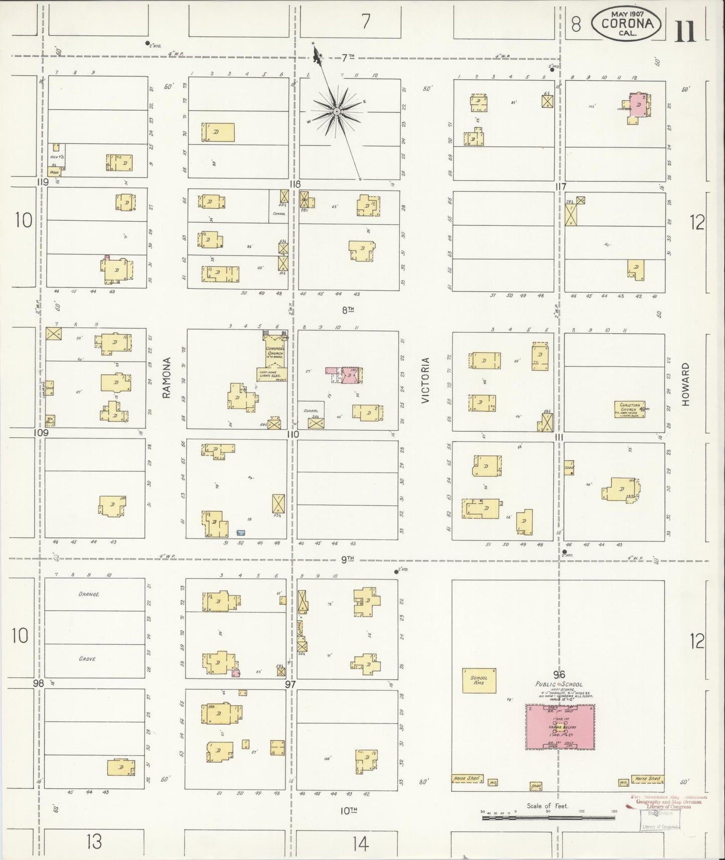Sanborn Fire Insurance Map from Corona, Riverside County, California (1907), Sheet #0011 - Complete Map Set gallery image, historic Sanborn map, vintage wall art, California California