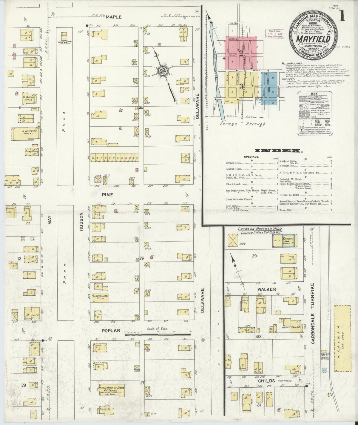 Sanborn Fire Insurance Map from Mayfield, Lackawanna County, Pennsylvania (1912), Sheet #0001 - Complete Map Set gallery image, historic Sanborn map, vintage wall art, Pennsylvania Pennsylvania