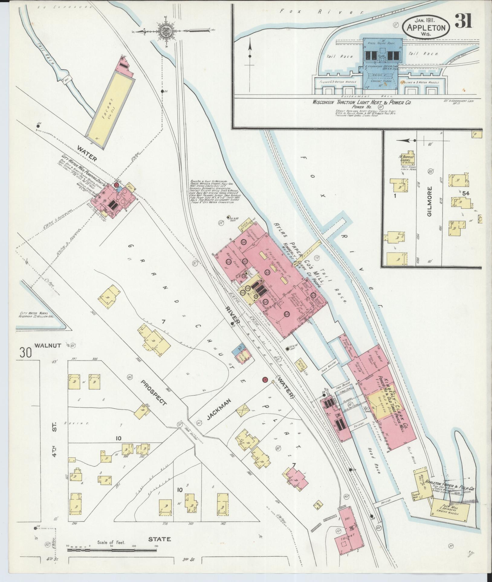 Sanborn Fire Insurance Map from Appleton, Outagamie County, Wisconsin (1911), Sheet #0031 - Complete Map Set gallery image, historic Sanborn map, vintage wall art, Wisconsin Wisconsin