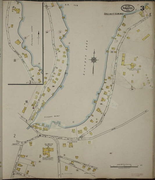 Sanborn Fire Insurance Map from Sunapee, Sullivan County, New Hampshire (1936), Sheet #0003 - Historic Sanborn Fire Insurance Map Print, vintage old map wall art, antique decor, genealogy gift, New Hampshire New Hampshire map