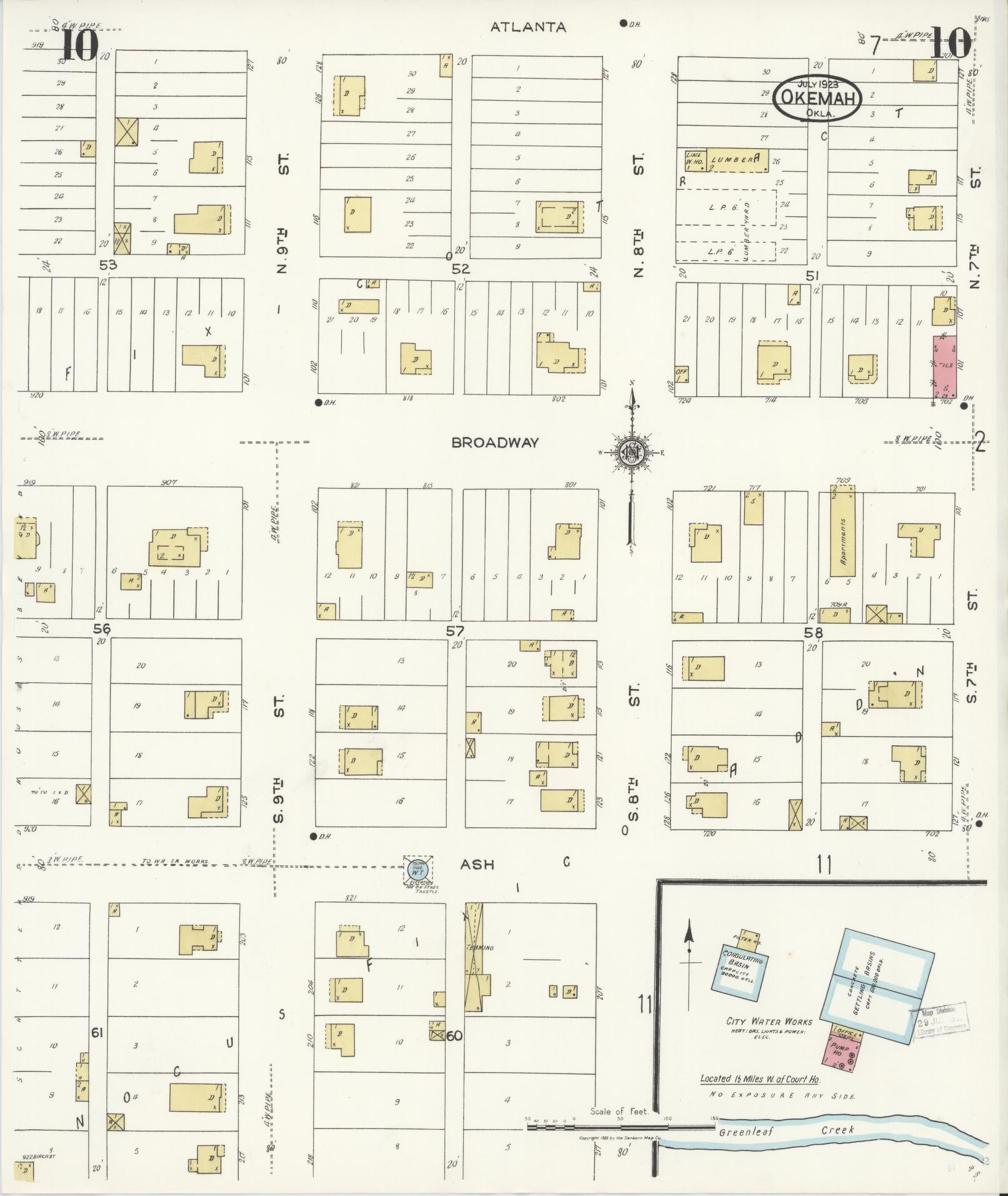 Sanborn Fire Insurance Map from Okemah, Okfuskee County, Oklahoma (1923), Sheet #0010 - Historic Sanborn Fire Insurance Map Print, vintage old map wall art, antique decor, genealogy gift, Oklahoma Oklahoma map