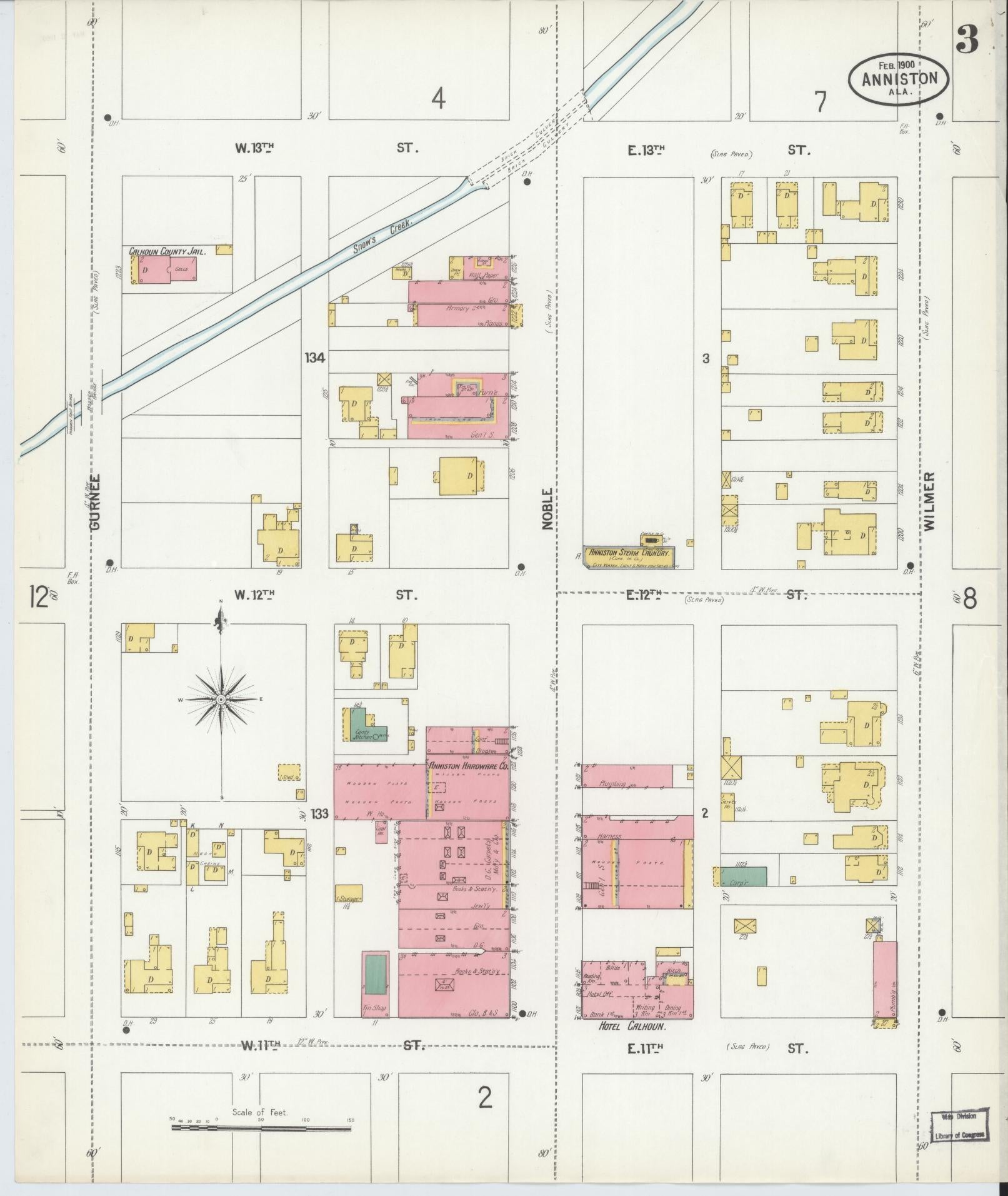 Sanborn Fire Insurance Map from Anniston, Calhoun County, Alabama (1900), Sheet #0003 - Complete Map Set gallery image, historic Sanborn map, vintage wall art, Alabama Alabama