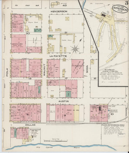 Sanborn Fire Insurance Map from Jefferson, Marion County, Texas (1885), Sheet #0003 - Historic Sanborn Fire Insurance Map Print, vintage old map wall art, antique decor, genealogy gift, Texas Texas map