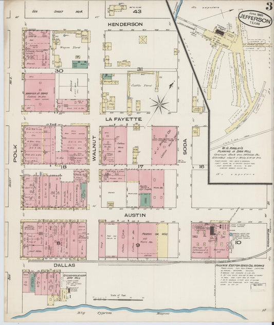 Sanborn Fire Insurance Map from Jefferson, Marion County, Texas (1885), Sheet #0003 - Historic Sanborn Fire Insurance Map Print, vintage old map wall art, antique decor, genealogy gift, Texas Texas map