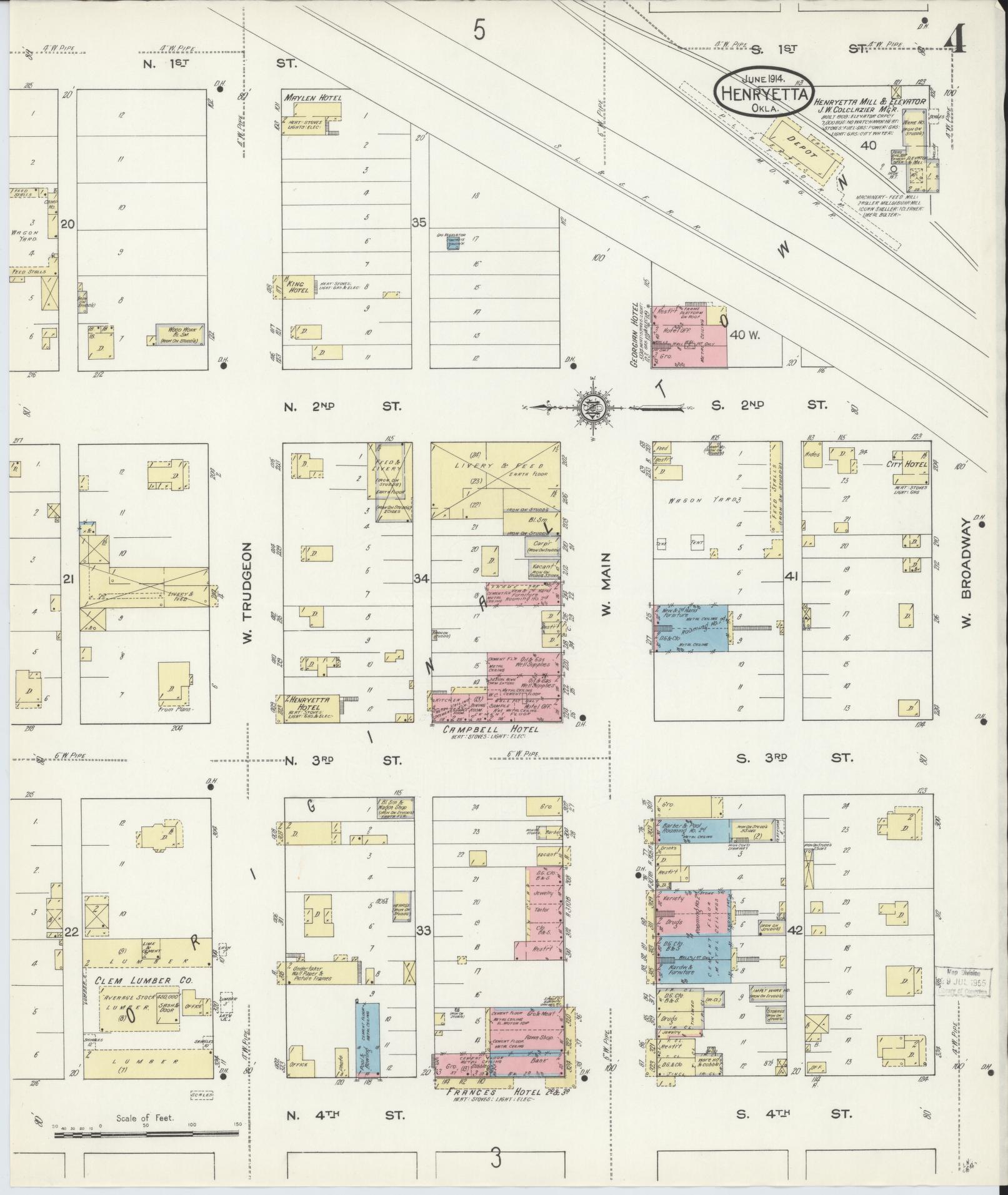 Sanborn Fire Insurance Map from Henryetta, Okmulgee County, Oklahoma (1914), Sheet #0004 - Historic Sanborn Fire Insurance Map Print, vintage old map wall art, antique decor, genealogy gift, Oklahoma Oklahoma map