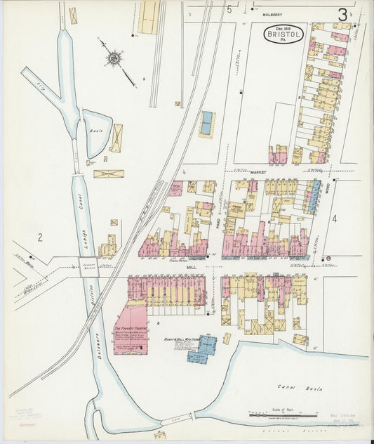 Sanborn Fire Insurance Map from Bristol, Bucks County, Pennsylvania (1927), Sheet #0003 - Historic Sanborn Fire Insurance Map Print, vintage old map wall art, antique decor, genealogy gift, Pennsylvania Pennsylvania map