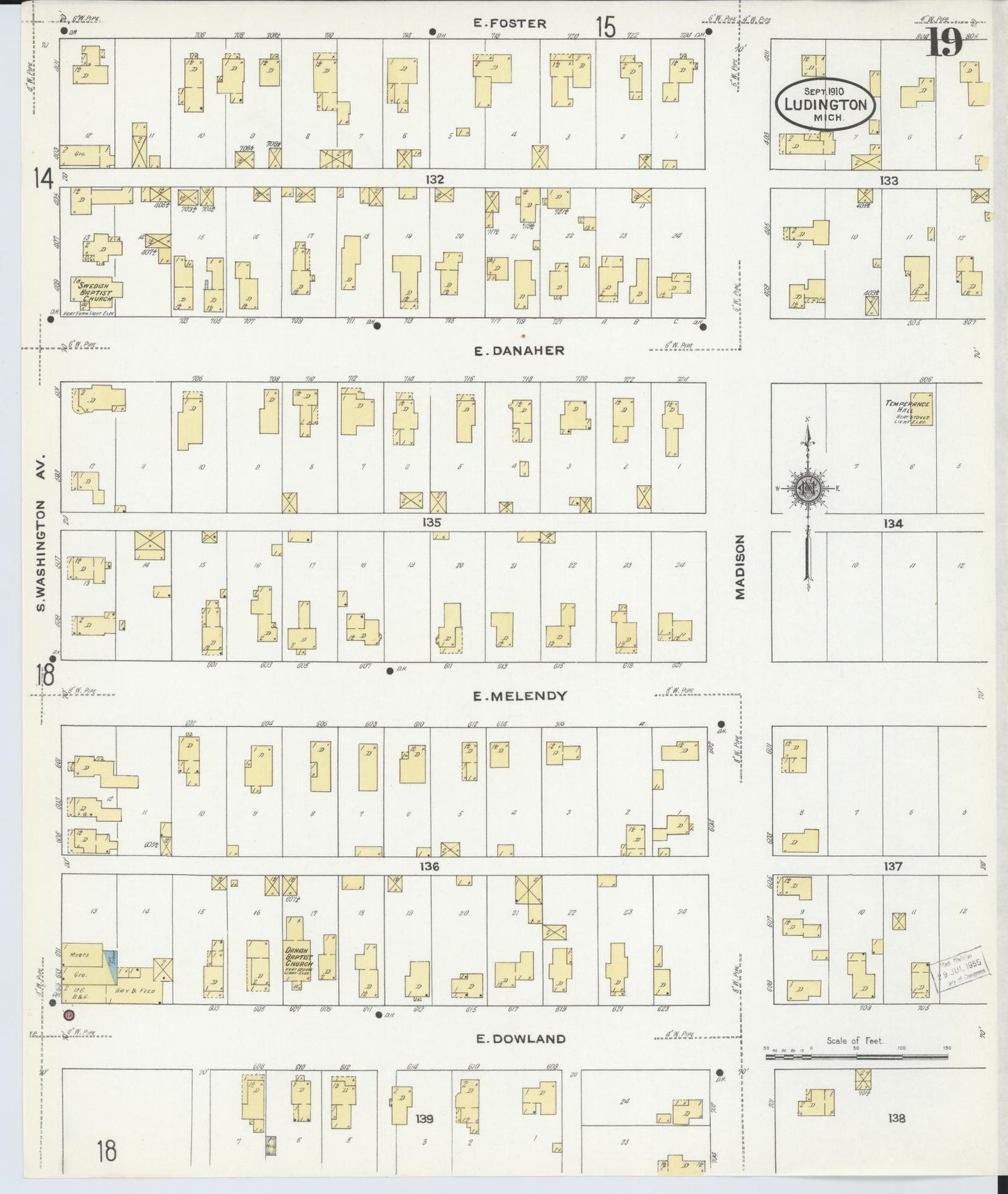 Sanborn Fire Insurance Map from Ludington, Mason County, Michigan (1910), Sheet #0019 - Complete Map Set gallery image, historic Sanborn map, vintage wall art, Michigan Michigan