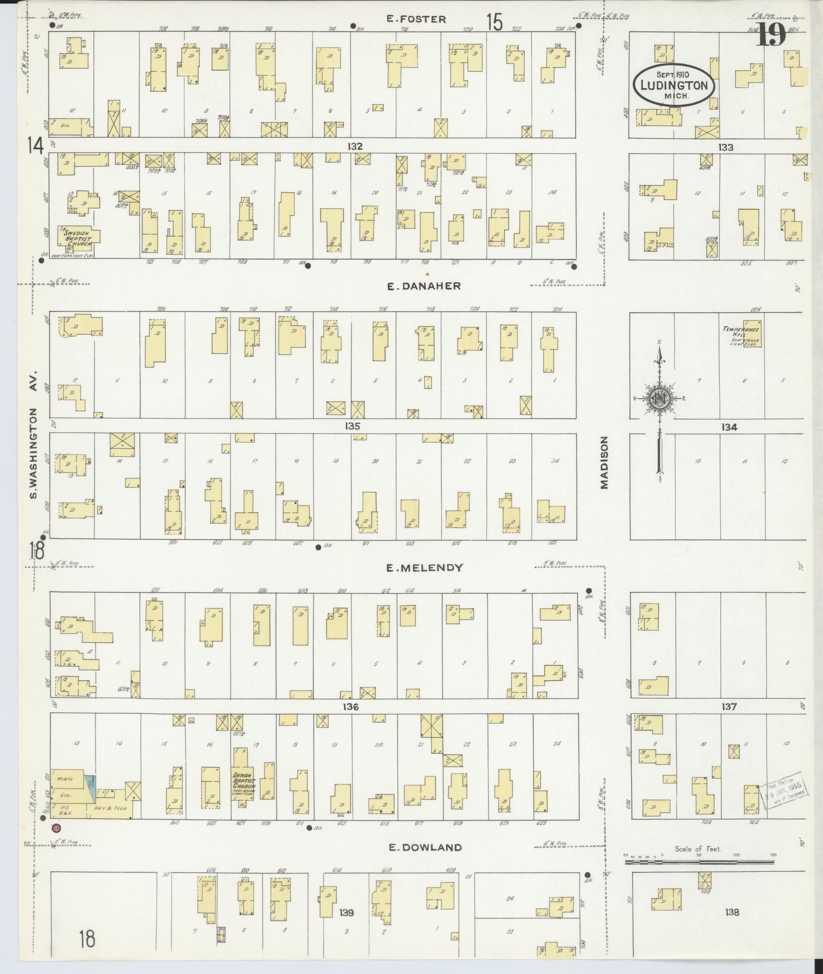 Sanborn Fire Insurance Map from Ludington, Mason County, Michigan (1910), Sheet #0019 - Complete Map Set gallery image, historic Sanborn map, vintage wall art, Michigan Michigan
