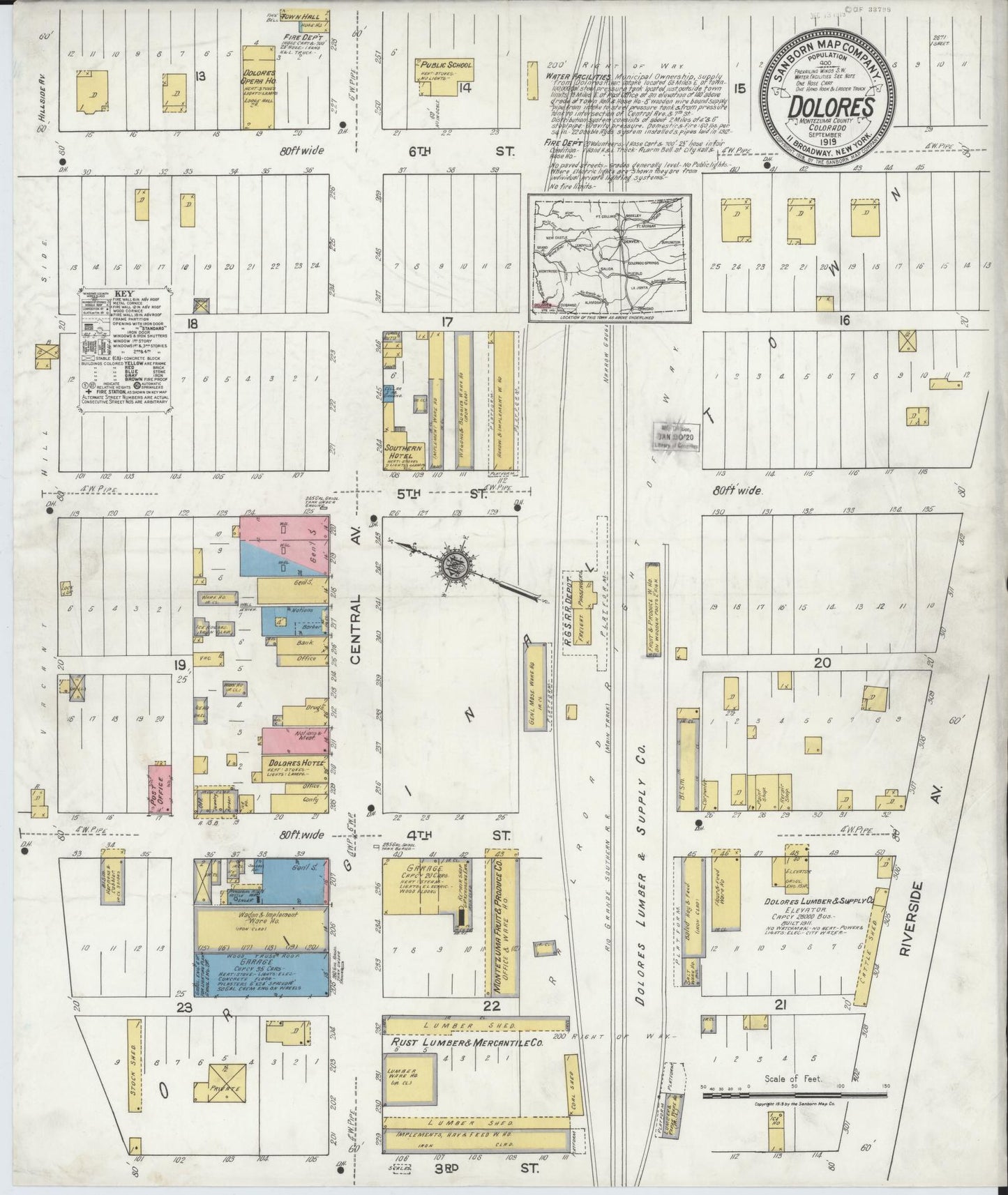 Sanborn Fire Insurance Map from Dolores, Montezuma County, Colorado. (1919) – Historic Sanborn Fire Insurance Map Print
