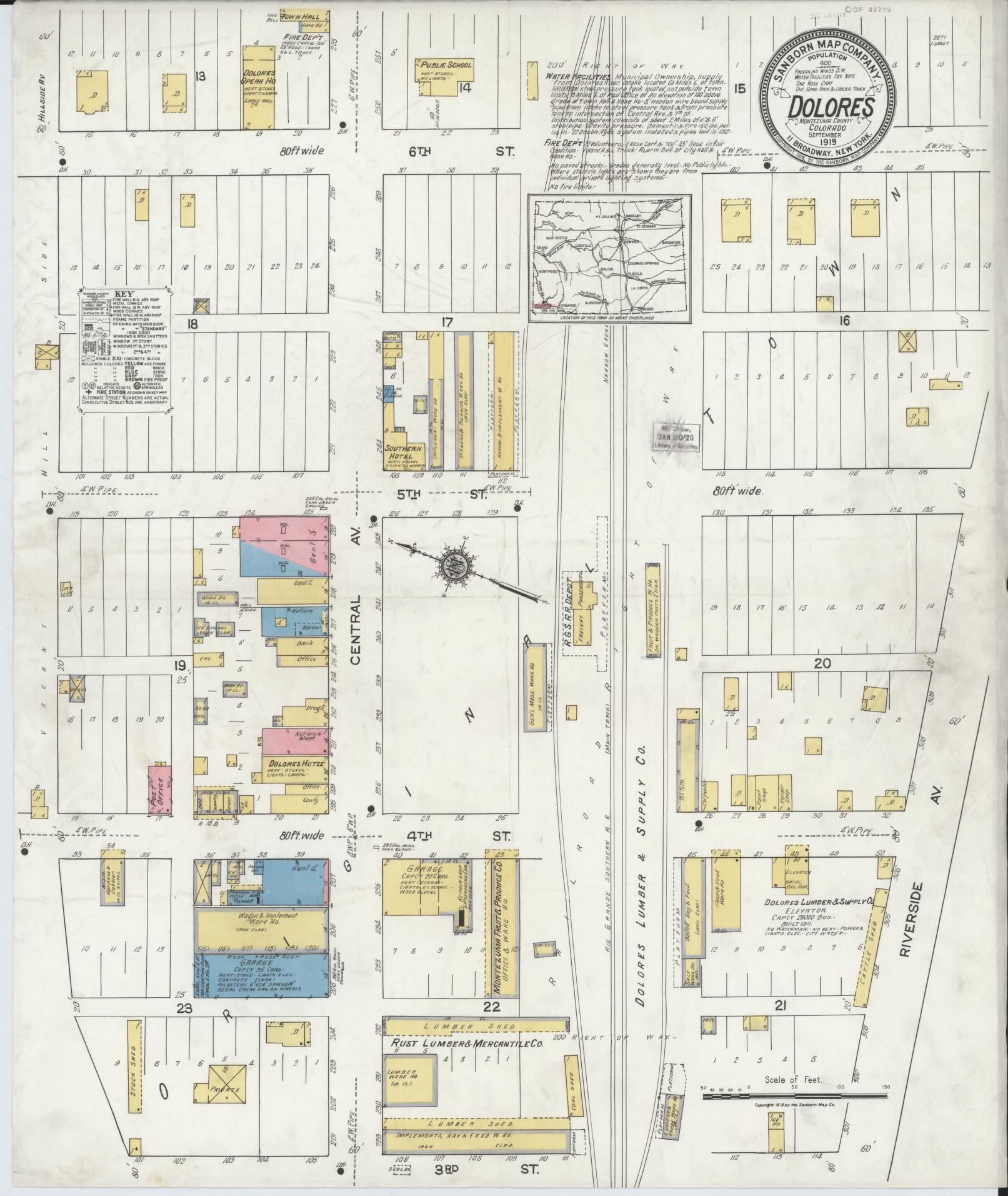Sanborn Fire Insurance Map from Dolores, Montezuma County, Colorado. (1919) – Historic Sanborn Fire Insurance Map Print