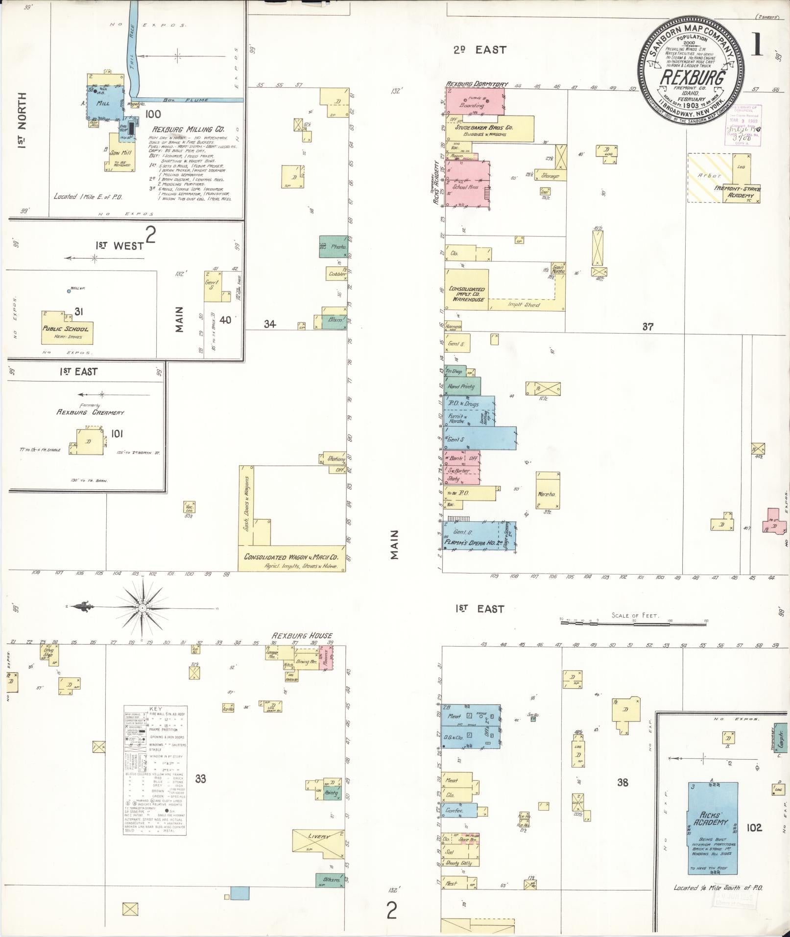 Sanborn Fire Insurance Map from Rexburg, Madison County, Idaho (1903), Sheet #0001 - Complete Map Set gallery image, historic Sanborn map, vintage wall art, Idaho Idaho