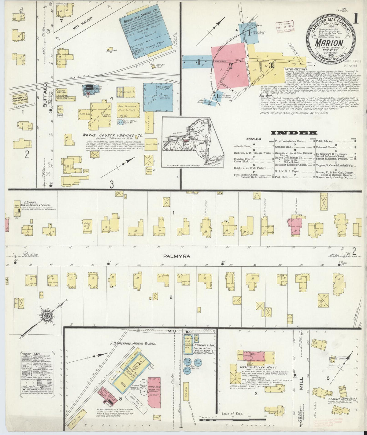 Sanborn Fire Insurance Map from Marion, Wayne County, New York (1915), Sheet #0001 - Historic Sanborn Fire Insurance Map Print, vintage old map wall art, antique decor, genealogy gift, New York New York map