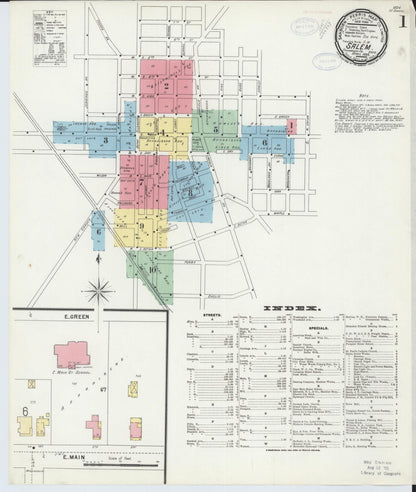 Sanborn Fire Insurance Map from Salem, Columbiana County, Ohio (1898), Sheet #0001 - Historic Sanborn Fire Insurance Map Print, vintage old map wall art, antique decor, genealogy gift, Ohio Ohio map