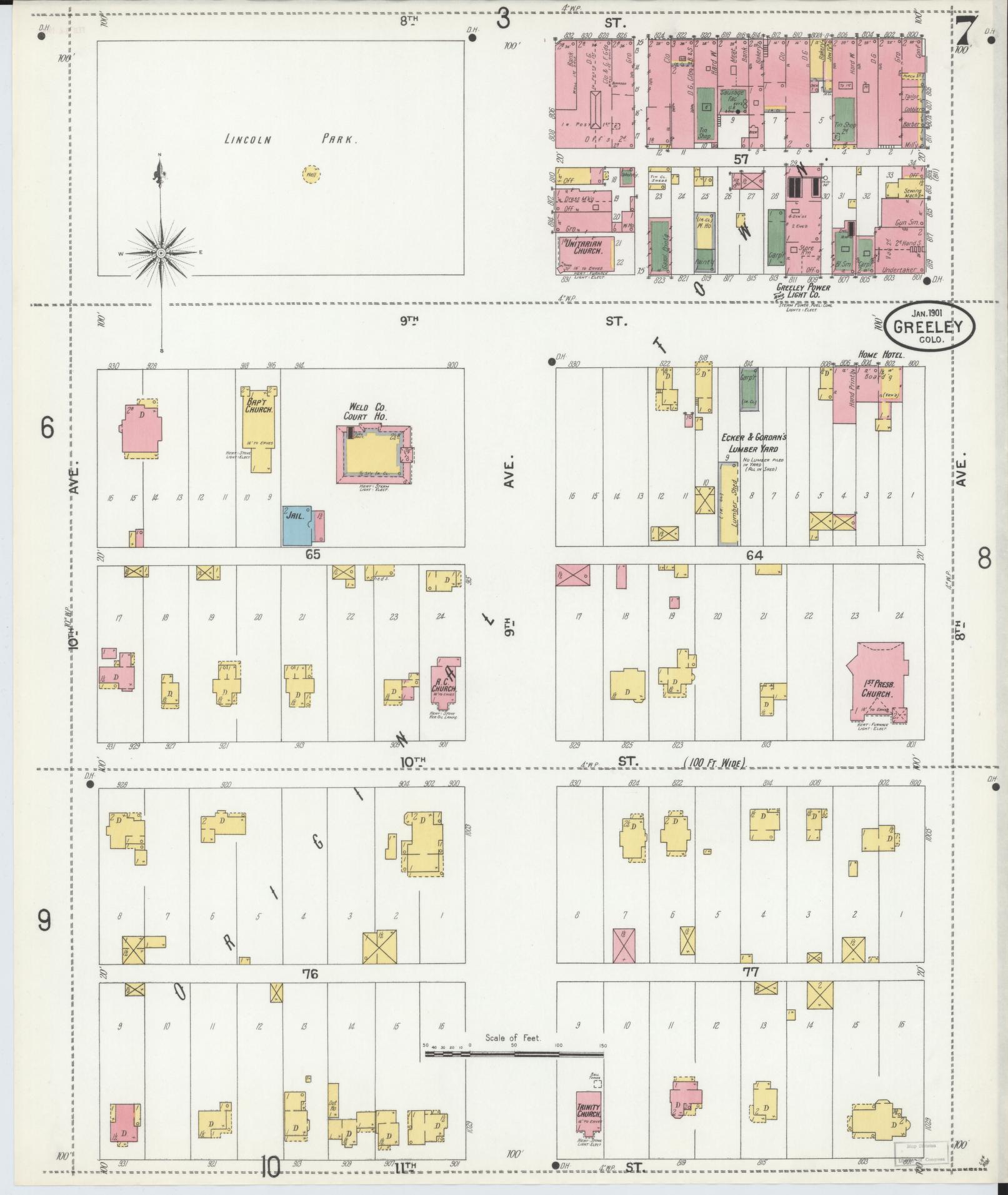 Sanborn Fire Insurance Map from Greeley, Weld County, Colorado (1901), Sheet #0007 - Complete Map Set gallery image, historic Sanborn map, vintage wall art, Colorado Colorado