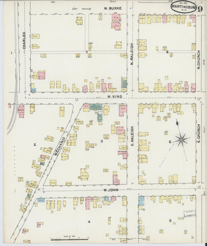 Sanborn Fire Insurance Map from Martinsburg, Berkeley County, West Virginia (1891), Sheet #0009 - Complete Map Set gallery image, historic Sanborn map, vintage wall art, West Virginia West Virginia