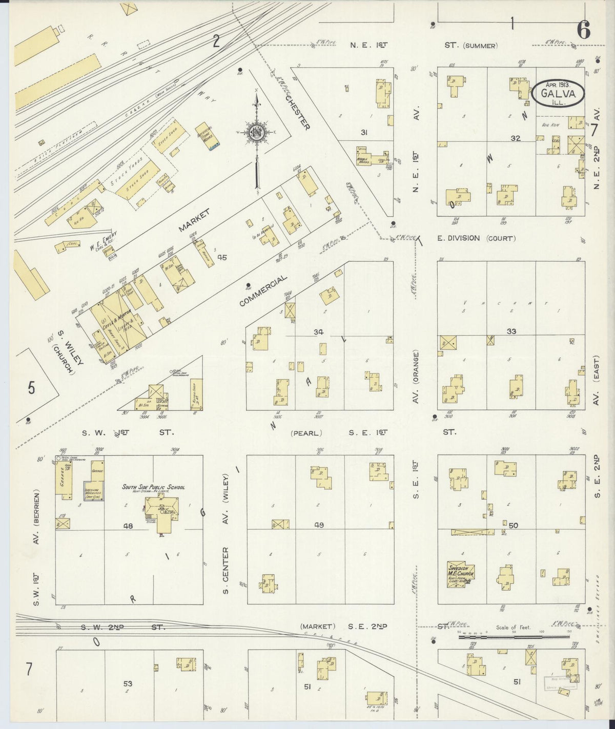 Sanborn Fire Insurance Map from Galva, Henry County, Illinois (1913), Sheet #0006 - Complete Map Set gallery image, historic Sanborn map, vintage wall art, Illinois Illinois
