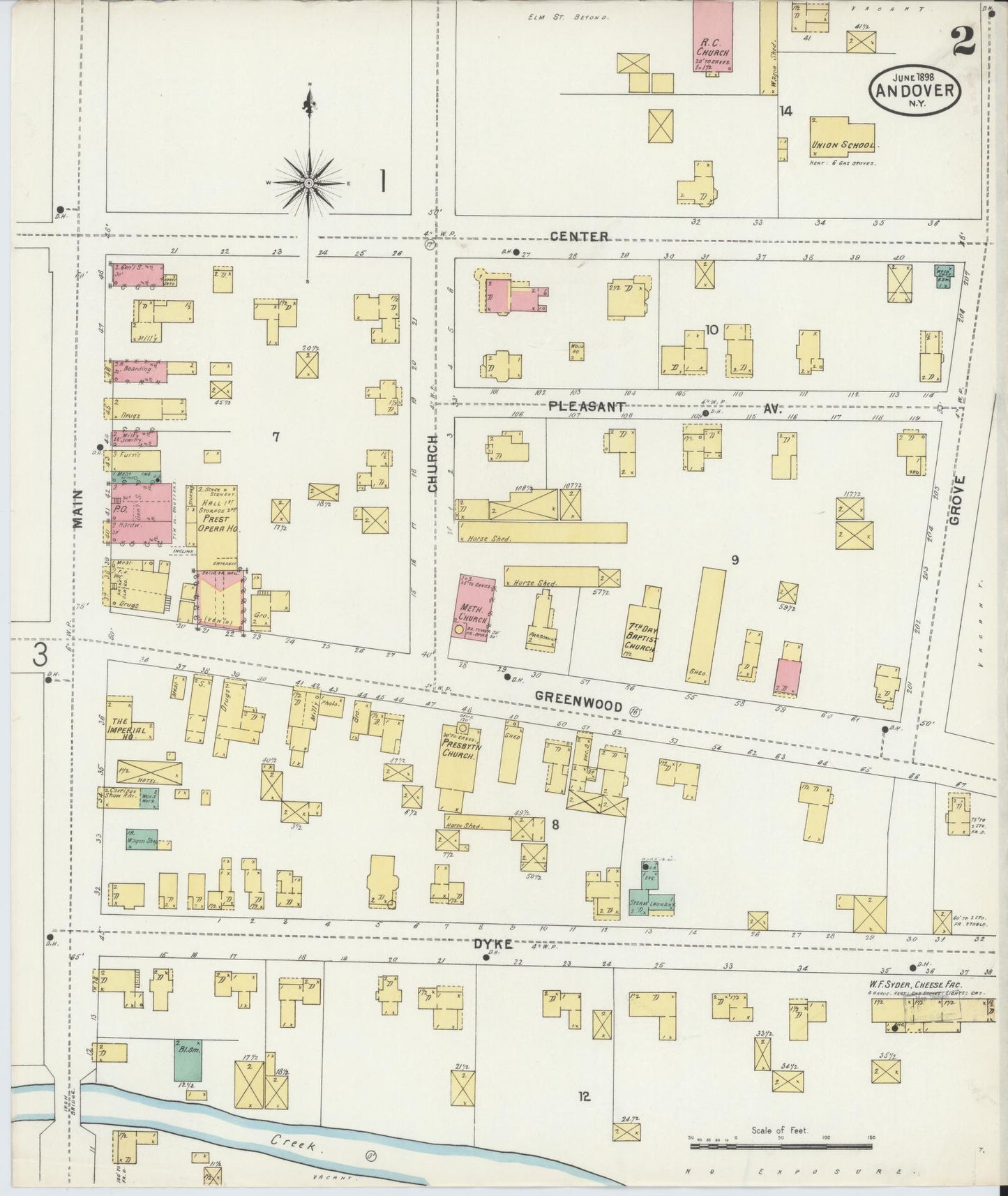 Sanborn Fire Insurance Map from Andover, Allegany County, New York (1898), Sheet #0002 - Historic Sanborn Fire Insurance Map Print, vintage old map wall art, antique decor, genealogy gift, New York New York map