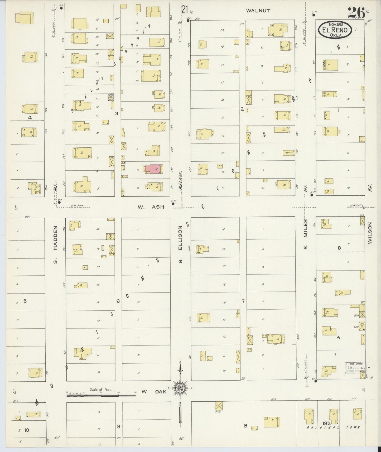 Sanborn Fire Insurance Map from El Reno, Canadian County, Oklahoma (1913), Sheet #0026 - Historic Sanborn Fire Insurance Map Print, vintage old map wall art, antique decor, genealogy gift, Oklahoma Oklahoma map