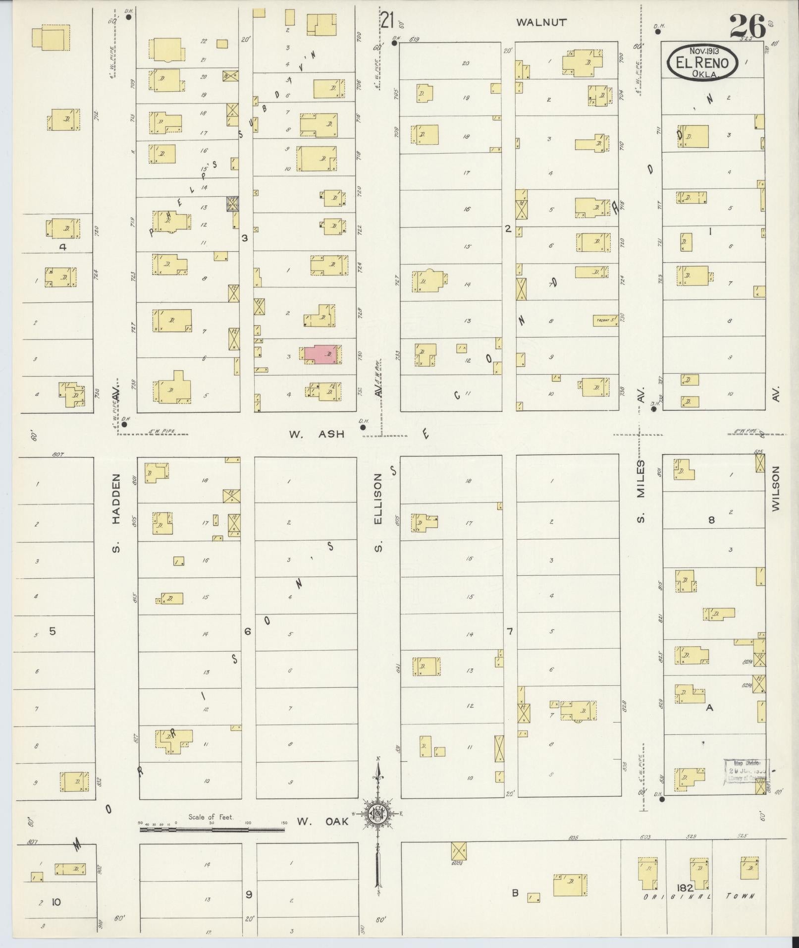 Sanborn Fire Insurance Map from El Reno, Canadian County, Oklahoma (1913), Sheet #0026 - Historic Sanborn Fire Insurance Map Print, vintage old map wall art, antique decor, genealogy gift, Oklahoma Oklahoma map