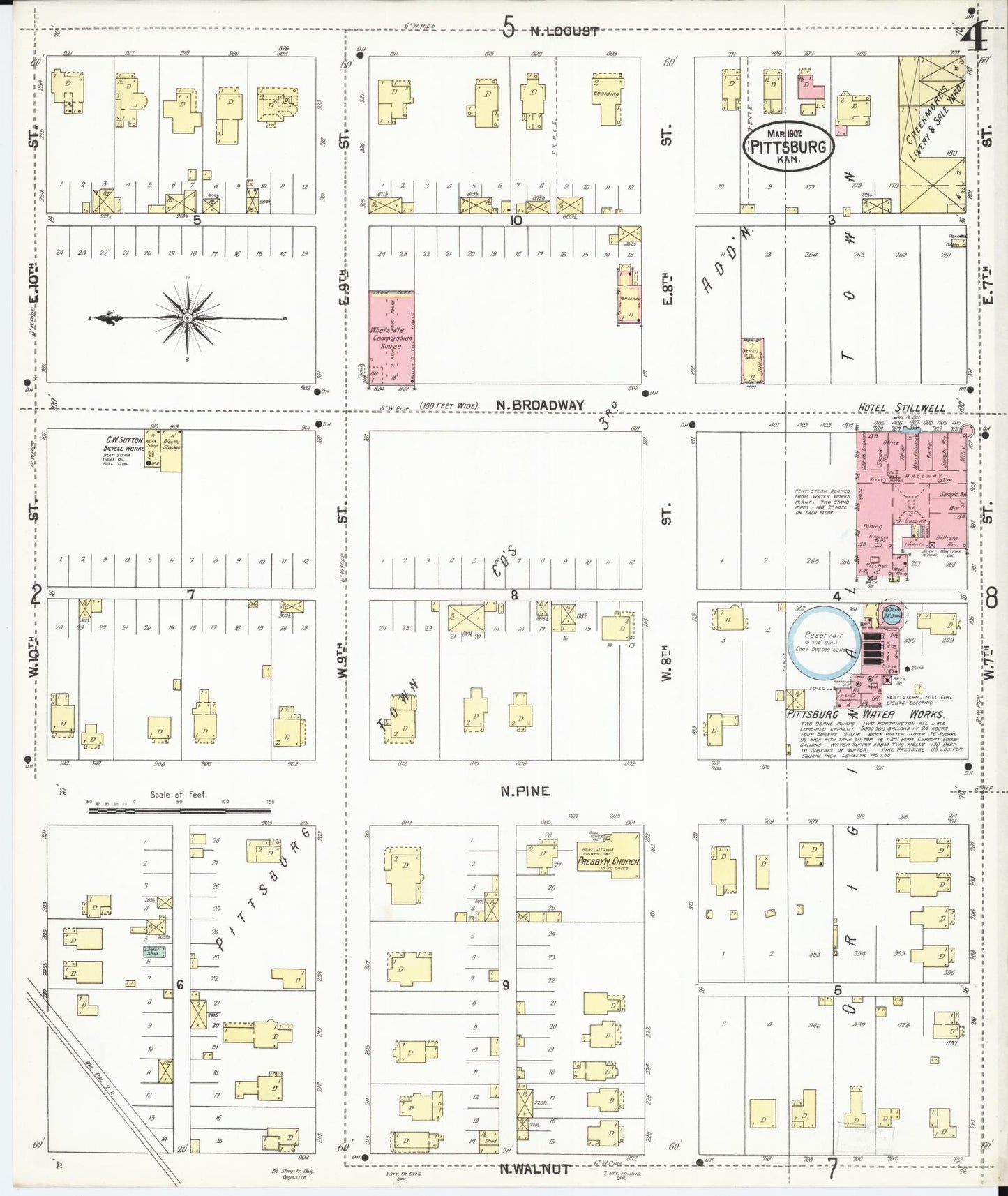 Sanborn Fire Insurance Map from Pittsburg, Crawford County, Kansas (1902), Sheet #0004 - Historic Sanborn Fire Insurance Map Print, vintage old map wall art, antique decor, genealogy gift, Kansas Kansas map