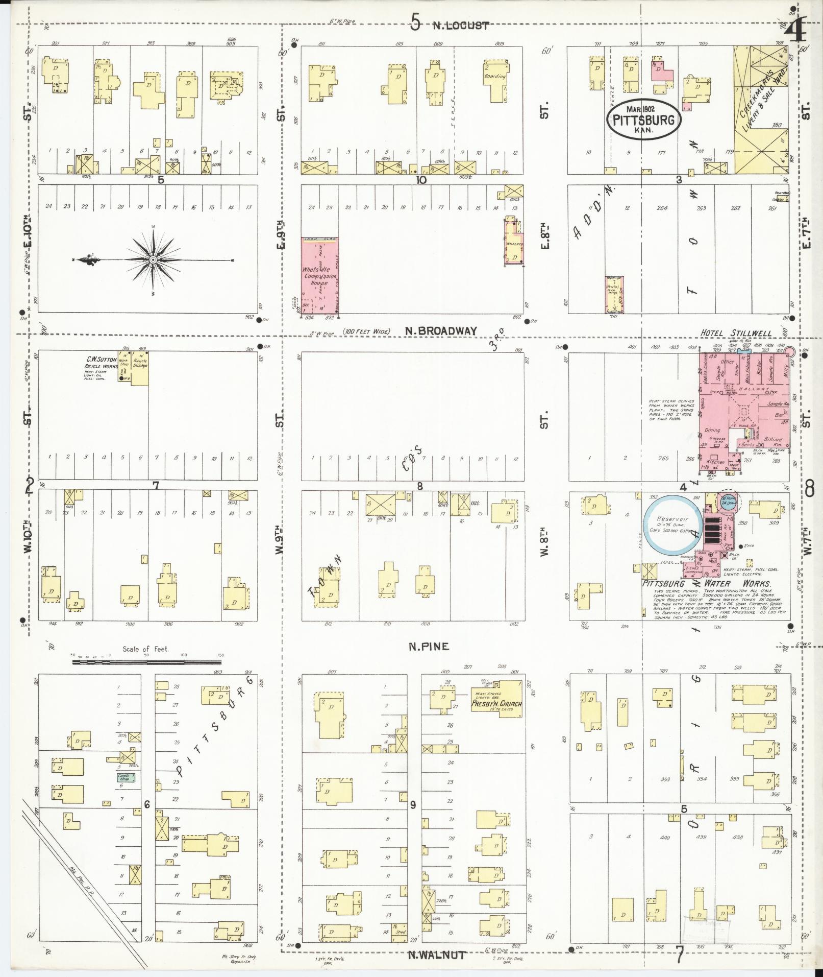Sanborn Fire Insurance Map from Pittsburg, Crawford County, Kansas (1902), Sheet #0004 - Historic Sanborn Fire Insurance Map Print, vintage old map wall art, antique decor, genealogy gift, Kansas Kansas map