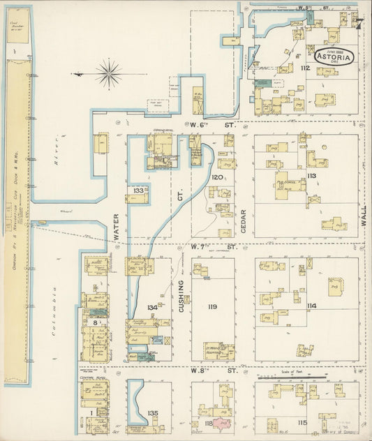 Sanborn Fire Insurance Map from Astoria, Clatsop County, Oregon (1888), Sheet #0007 - Historic Sanborn Fire Insurance Map Print, vintage old map wall art, antique decor, genealogy gift, Oregon Oregon map