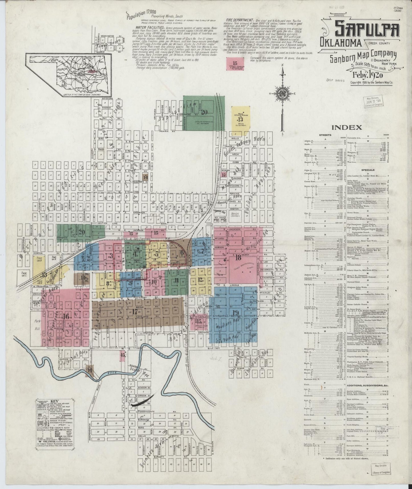 Sanborn Fire Insurance Map from Sapulpa, Creek County, Oklahoma (1920), Sheet #0001 - Complete Map Set gallery image, historic Sanborn map, vintage wall art, Oklahoma Oklahoma