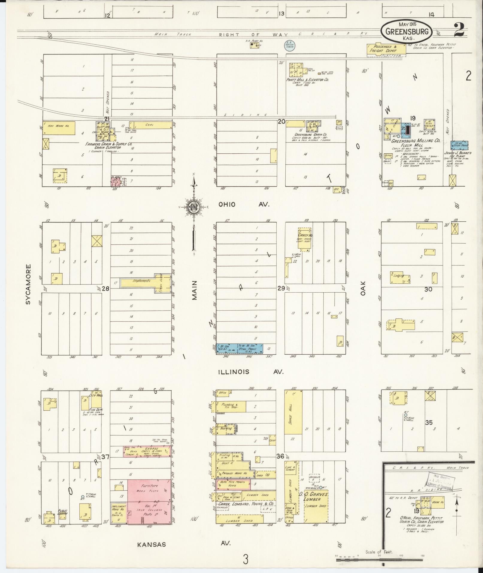 Sanborn Fire Insurance Map from Greensburg, Kiowa County, Kansas (1915), Sheet #0002 - Historic Sanborn Fire Insurance Map Print, vintage old map wall art, antique decor, genealogy gift, Kansas Kansas map