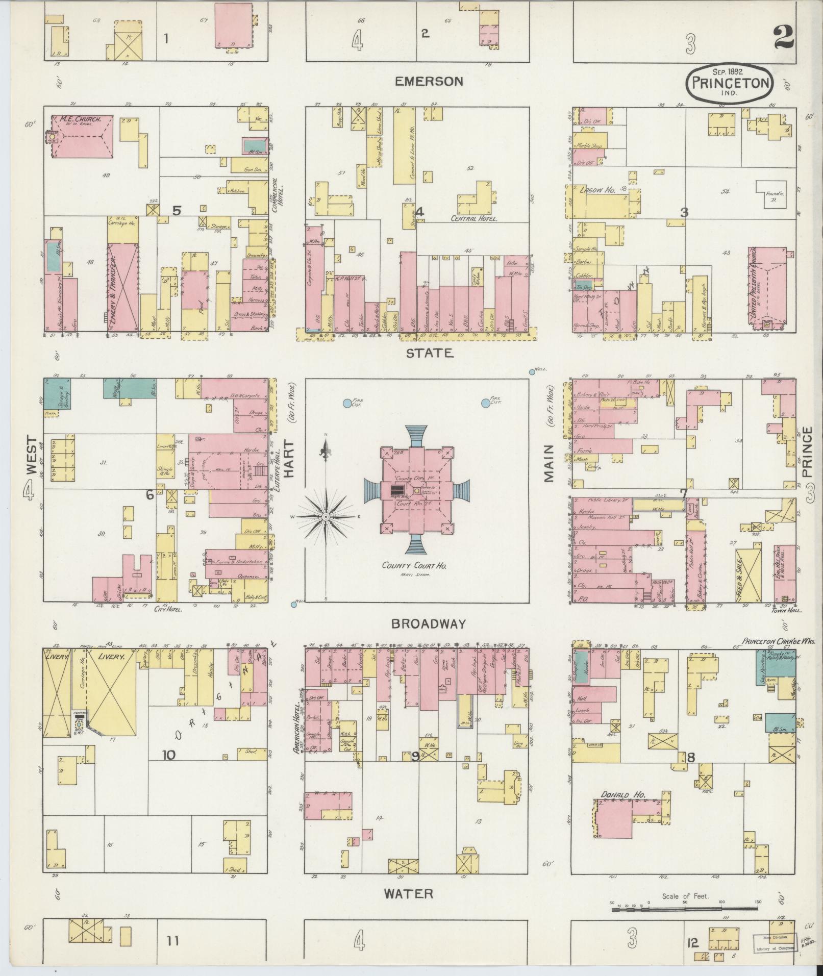 Sanborn Fire Insurance Map from Princeton, Gibson County, Indiana (1892), Sheet #0002 - Complete Map Set gallery image, historic Sanborn map, vintage wall art, Indiana Indiana