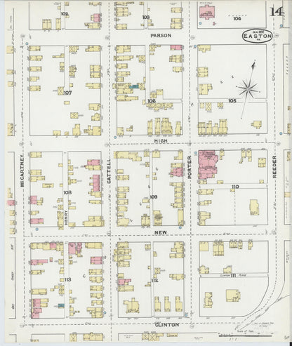 Sanborn Fire Insurance Map from Easton, Northampton County, Pennsylvania (1892), Sheet #0014 - Complete Map Set gallery image, historic Sanborn map, vintage wall art, Pennsylvania Pennsylvania