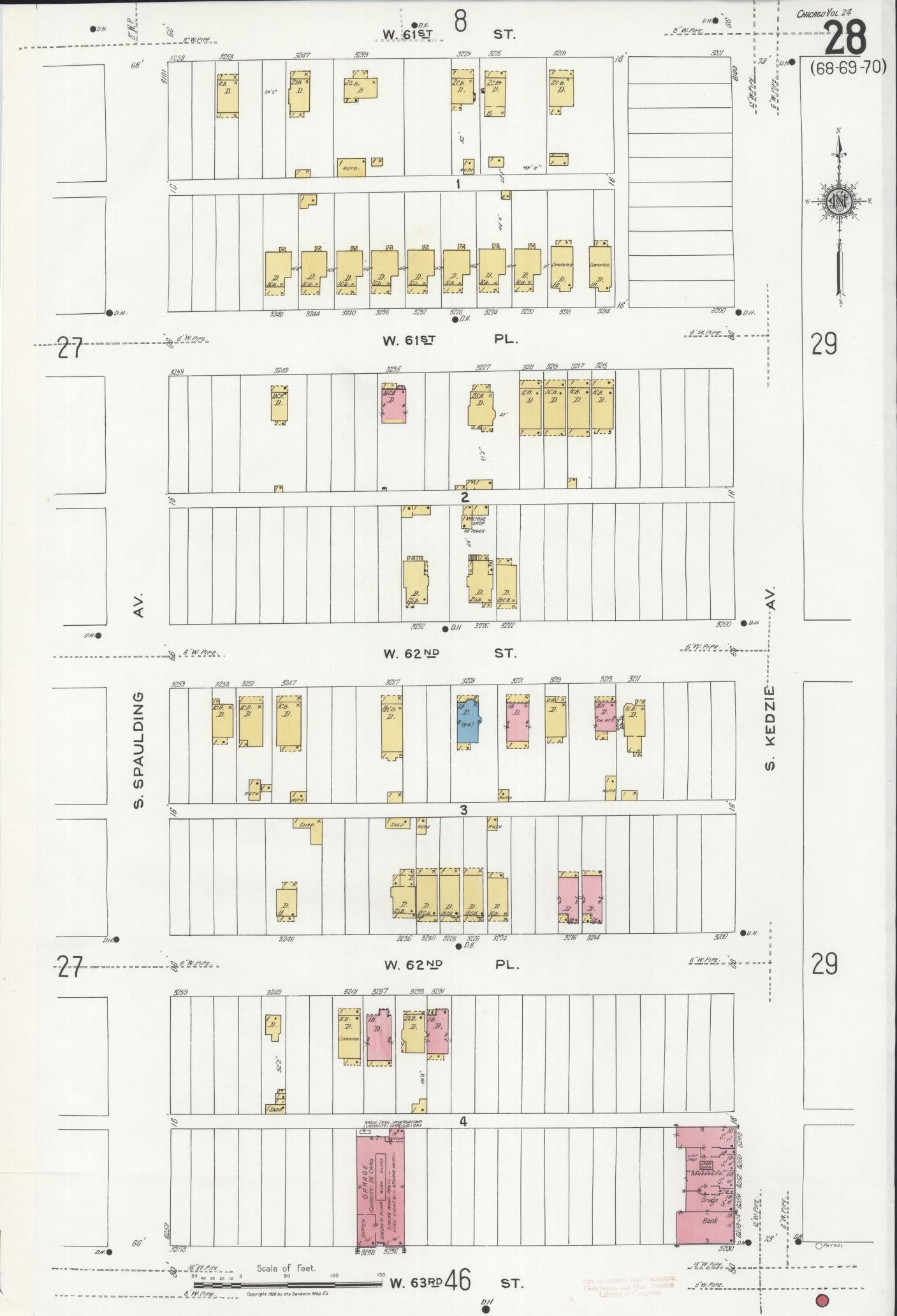 Sanborn Fire Insurance Map from Chicago, Cook County, Illinois (1920), Sheet #0028 - Historic Sanborn Fire Insurance Map Print, vintage old map wall art, antique decor, genealogy gift, Illinois Illinois map