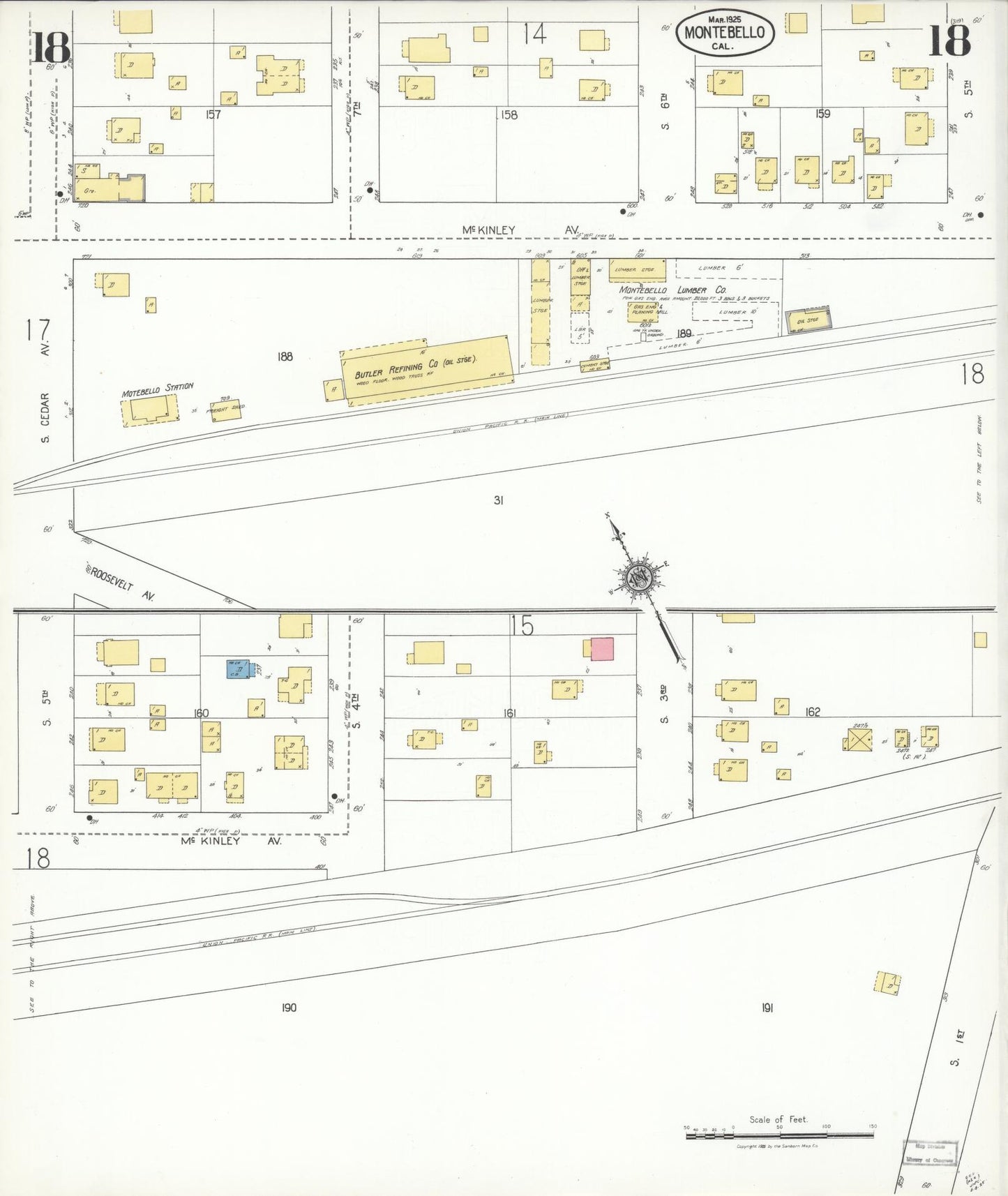 Sanborn Fire Insurance Map from Montebello, Los Angeles County, California (1925), Sheet #0018 - Historic Sanborn Fire Insurance Map Print, vintage old map wall art, antique decor, genealogy gift, California California map