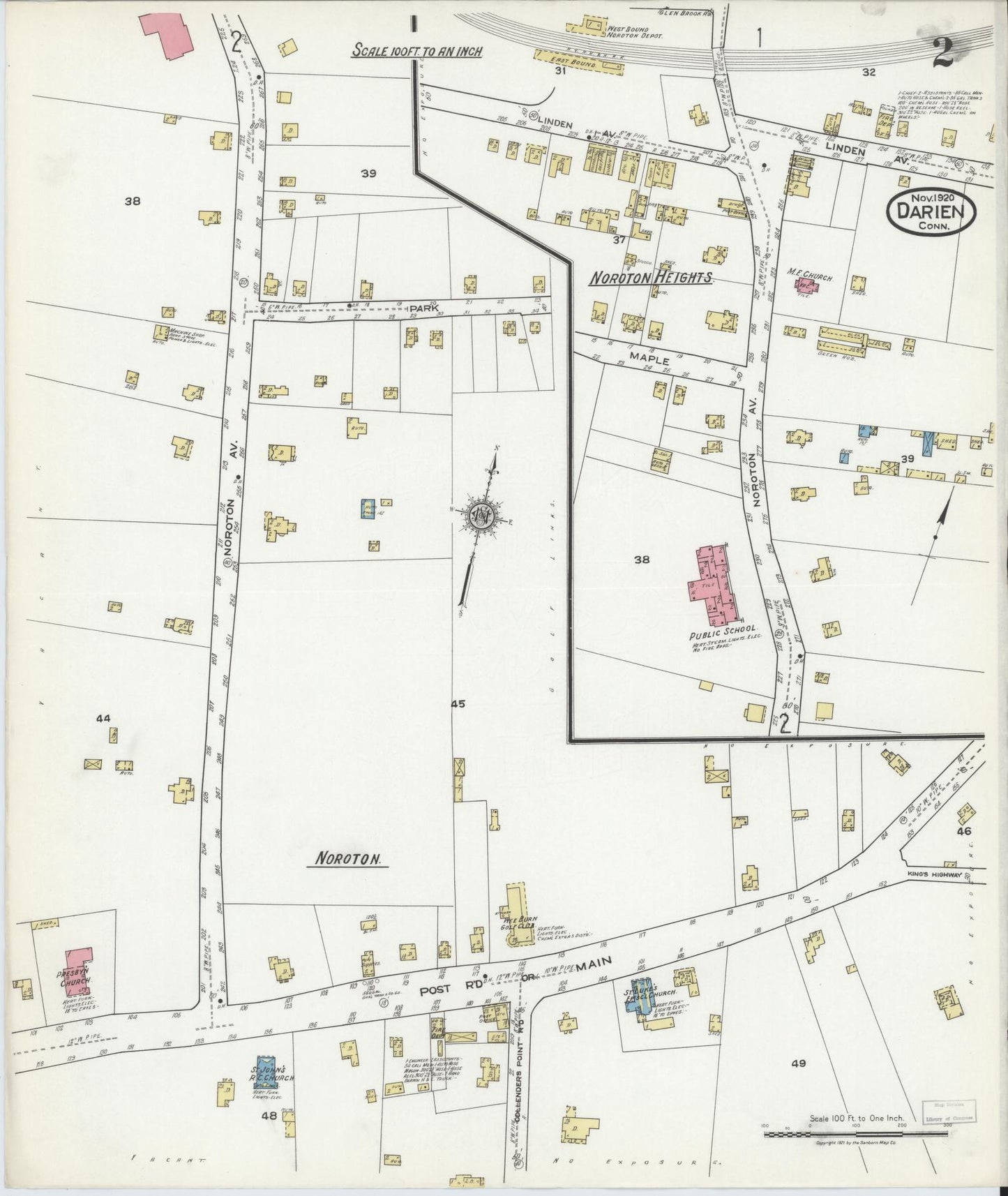 Sanborn Fire Insurance Map from Darien, Fairfield County, Connecticut (1920), Sheet #0002 - Complete Map Set gallery image, historic Sanborn map, vintage wall art, Connecticut Connecticut