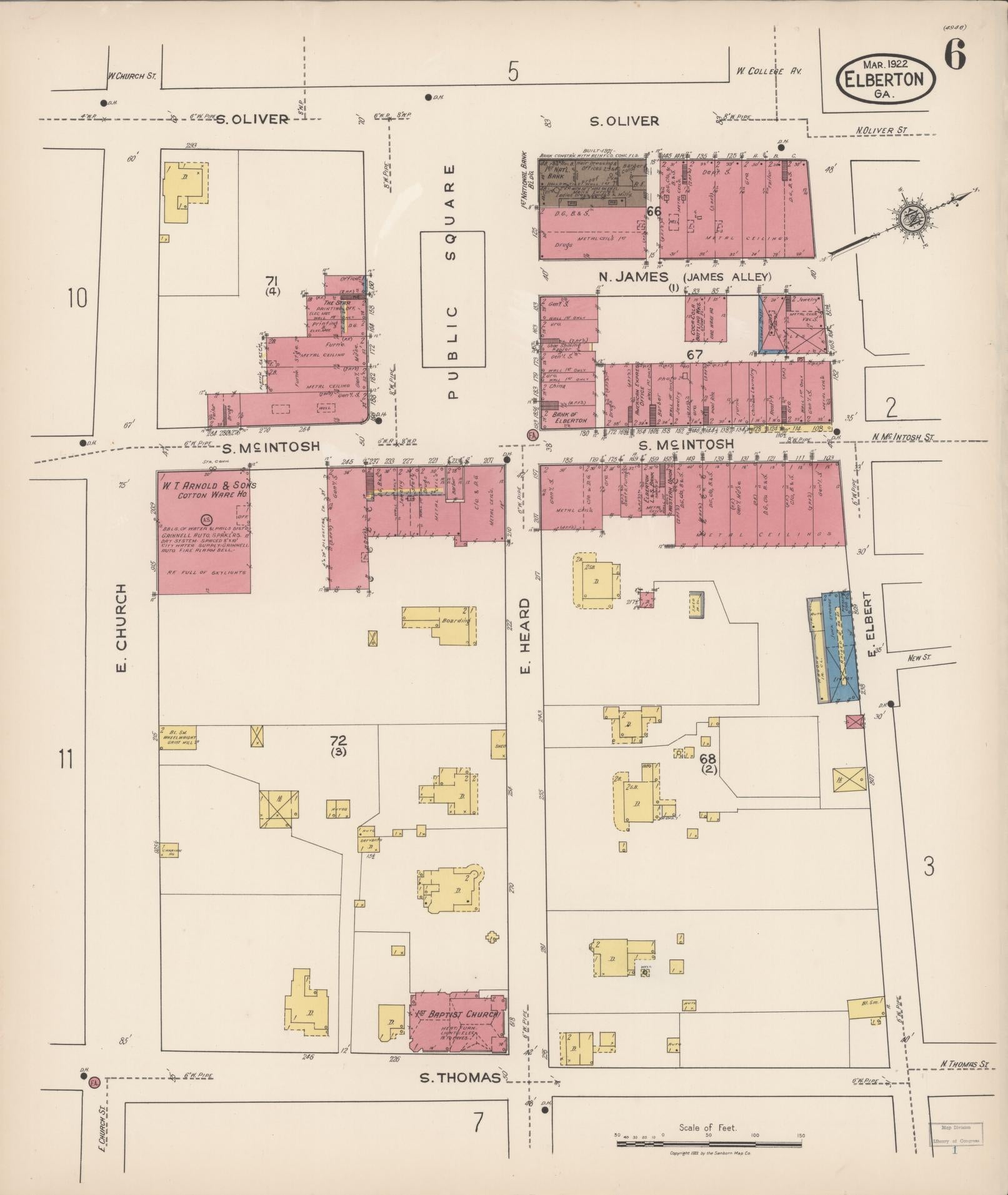 Sanborn Fire Insurance Map from Elberton, Elbert County, Georgia (1922), Sheet #0006 - Complete Map Set gallery image, historic Sanborn map, vintage wall art, Georgia Georgia