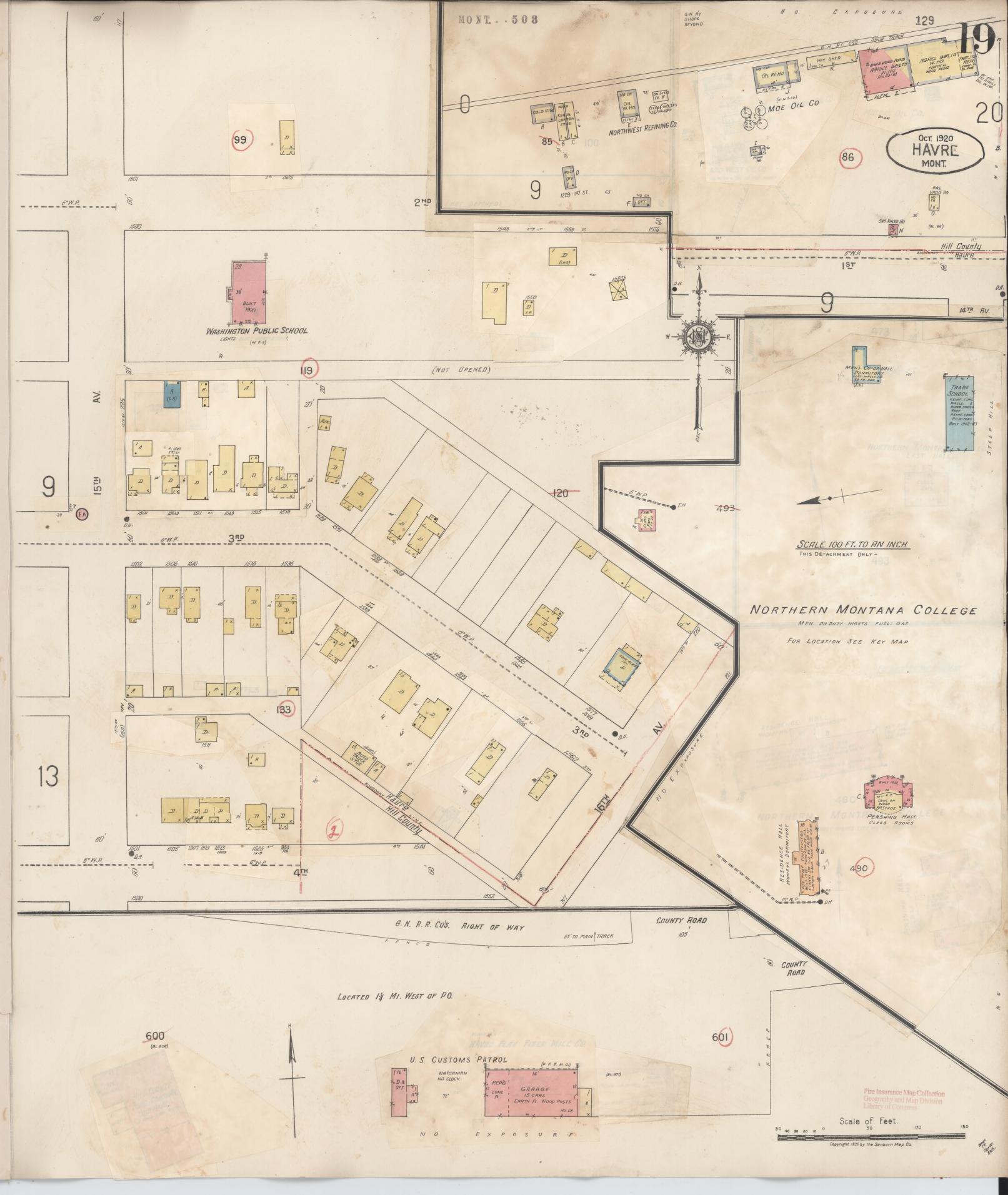 Sanborn Fire Insurance Map from Havre, Hill County, Montana (1943), Sheet #0019 - Historic Sanborn Fire Insurance Map Print, vintage old map wall art, antique decor, genealogy gift, Montana Montana map