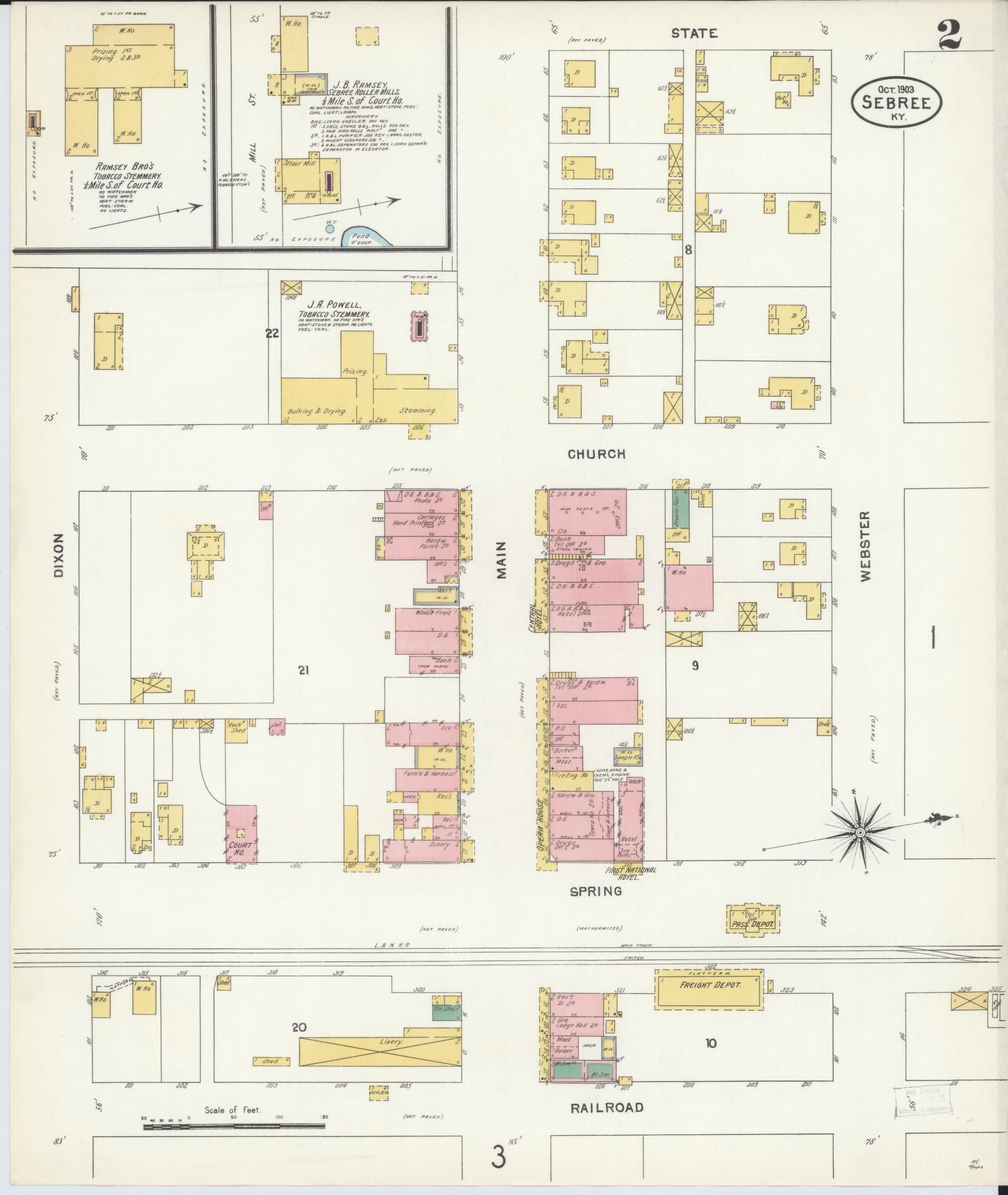 Sanborn Fire Insurance Map from Sebree, Webster County, Kentucky (1903), Sheet #0002 - Historic Sanborn Fire Insurance Map Print, vintage old map wall art, antique decor, genealogy gift, Kentucky Kentucky map