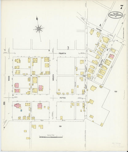Sanborn Fire Insurance Map from California, Washington County, Pennsylvania (1907), Sheet #0007 - Complete Map Set gallery image, historic Sanborn map, vintage wall art, California California
