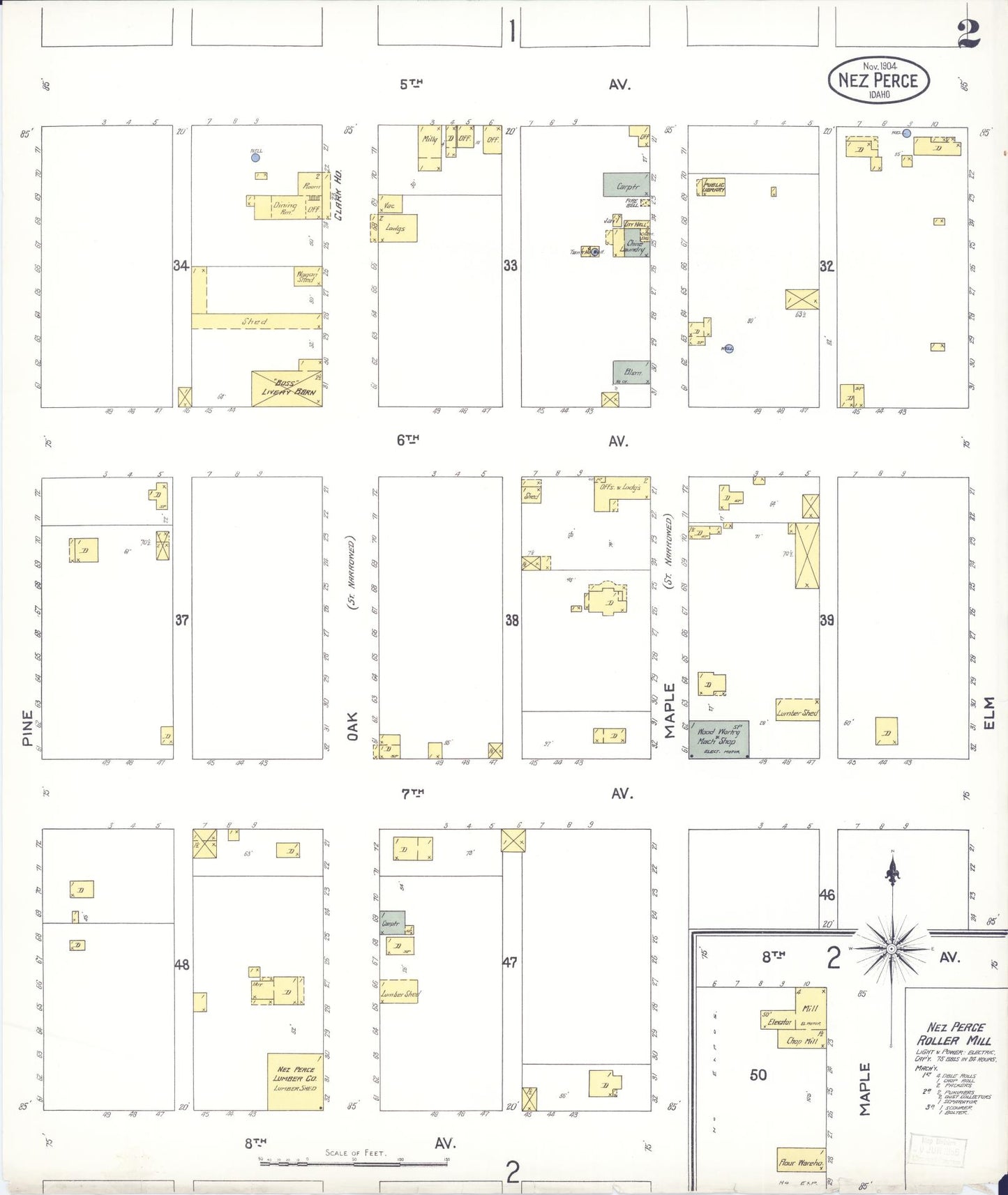 Sanborn Fire Insurance Map from Nez Perce, Lewis County, Idaho (1904), Sheet #0002 - Historic Sanborn Fire Insurance Map Print, vintage old map wall art, antique decor, genealogy gift, Idaho Idaho map