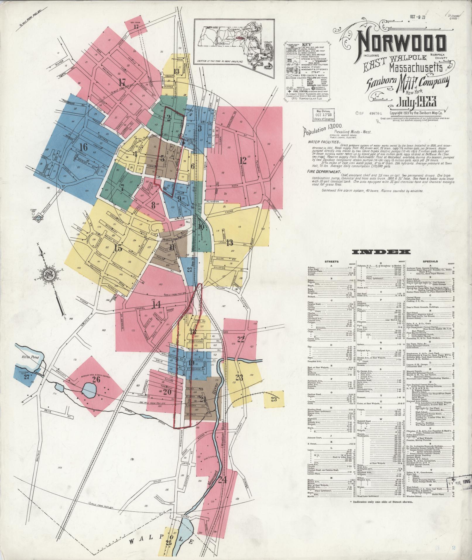 Sanborn Fire Insurance Map from Norwood, Norfolk County, Massachusetts (1923), Sheet #0001 - Complete Map Set gallery image, historic Sanborn map, vintage wall art, Massachusetts Massachusetts
