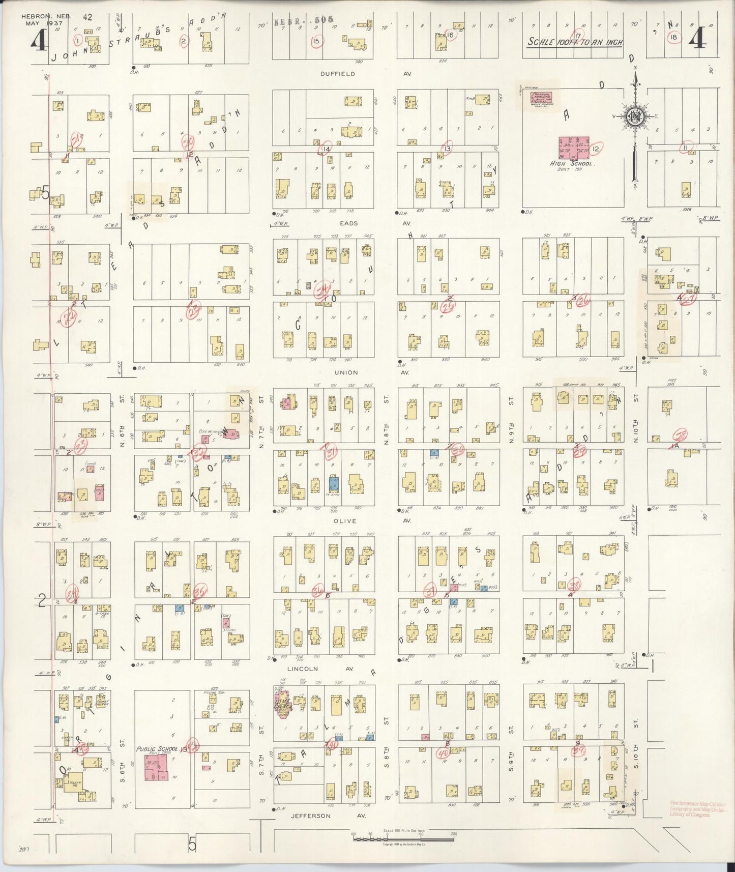 Sanborn Fire Insurance Map from Hebron, Thayer County, Nebraska (1944), Sheet #0004 - Complete Map Set gallery image, historic Sanborn map, vintage wall art, Nebraska Nebraska