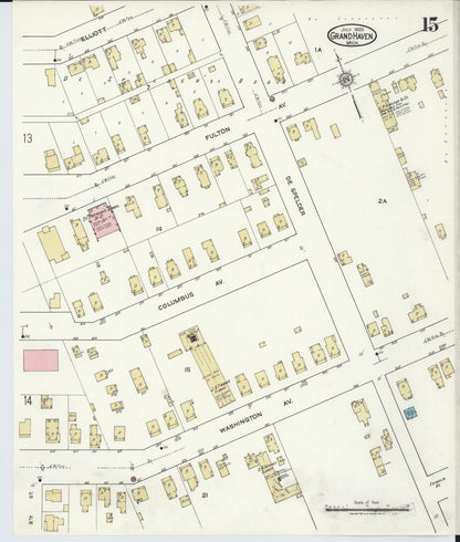 Sanborn Fire Insurance Map from Grand Haven, Ottawa County, Michigan (1920), Sheet #0015 - Historic Sanborn Fire Insurance Map Print, vintage old map wall art, antique decor, genealogy gift, Michigan Michigan map