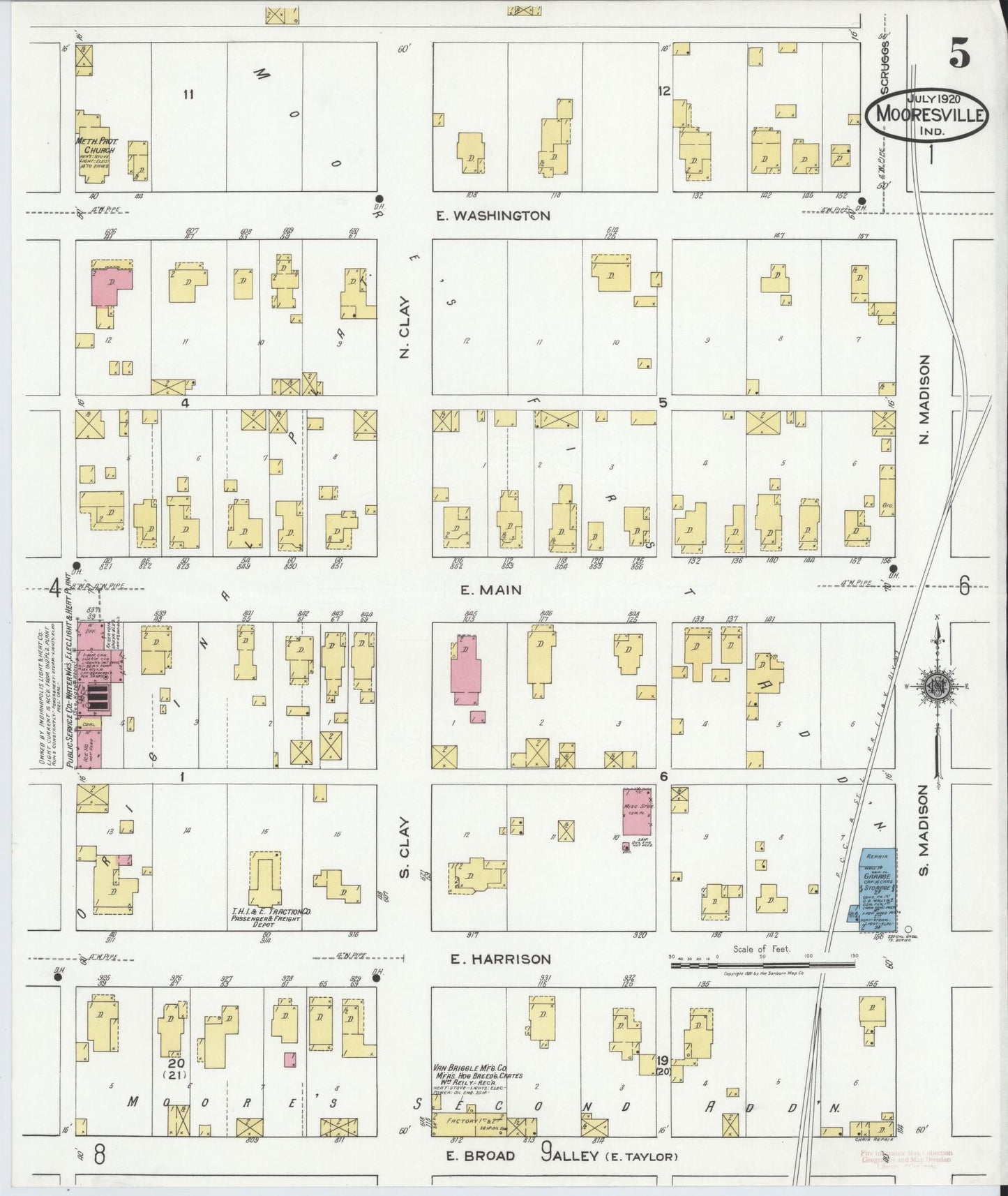 Sanborn Fire Insurance Map from Mooresville, Morgan County, Indiana (1920), Sheet #0005 - Complete Map Set gallery image, historic Sanborn map, vintage wall art, Indiana Indiana