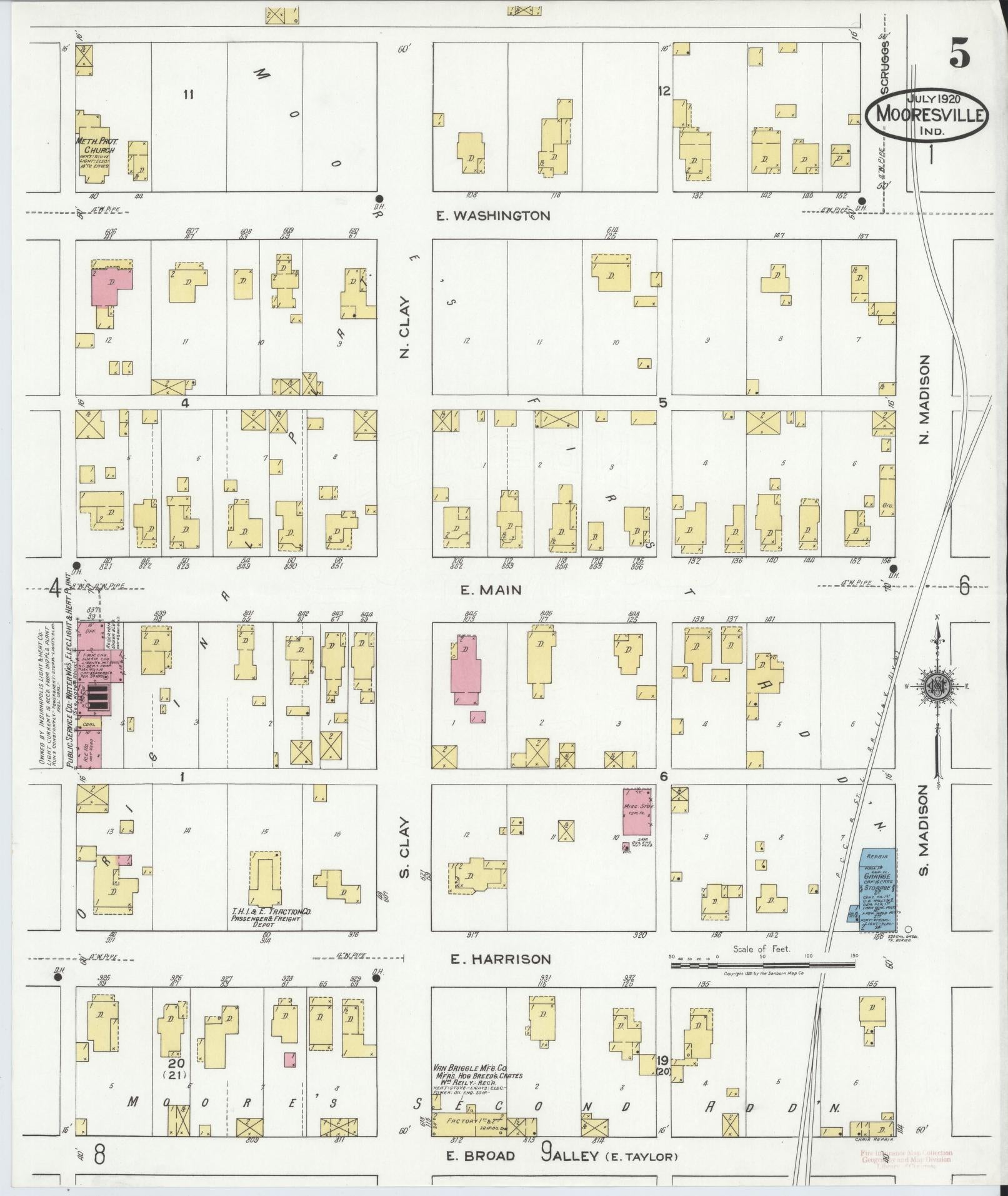 Sanborn Fire Insurance Map from Mooresville, Morgan County, Indiana (1920), Sheet #0005 - Complete Map Set gallery image, historic Sanborn map, vintage wall art, Indiana Indiana