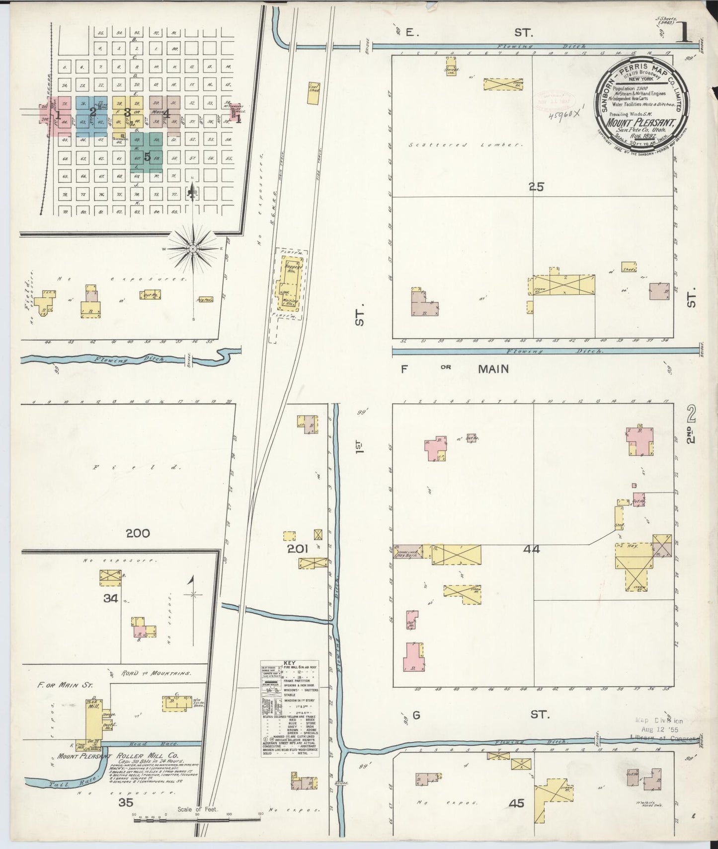 Sanborn Fire Insurance Map from Mount Pleasant, Sanpete County, Utah (1892), Sheet #0001 - Complete Map Set gallery image, historic Sanborn map, vintage wall art, Utah Utah