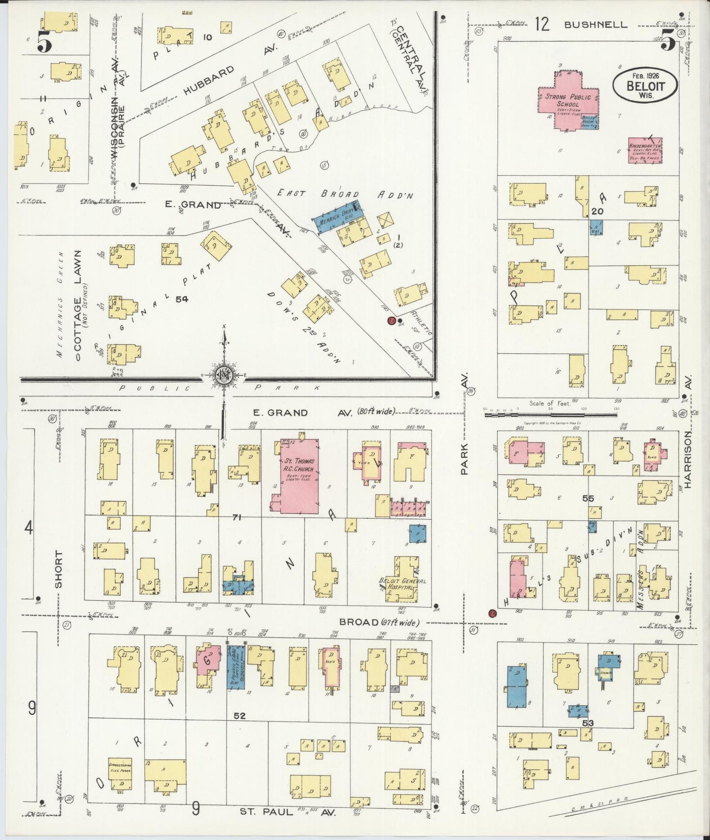 Sanborn Fire Insurance Map from Beloit, Rock County, Wisconsin (1926), Sheet #0005 - Complete Map Set gallery image, historic Sanborn map, vintage wall art, Wisconsin Wisconsin