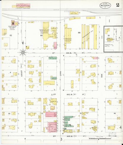 Sanborn Fire Insurance Map from Nevada, Story County, Iowa (1901), Sheet #0002 - Complete Map Set gallery image, historic Sanborn map, vintage wall art, Nevada Nevada